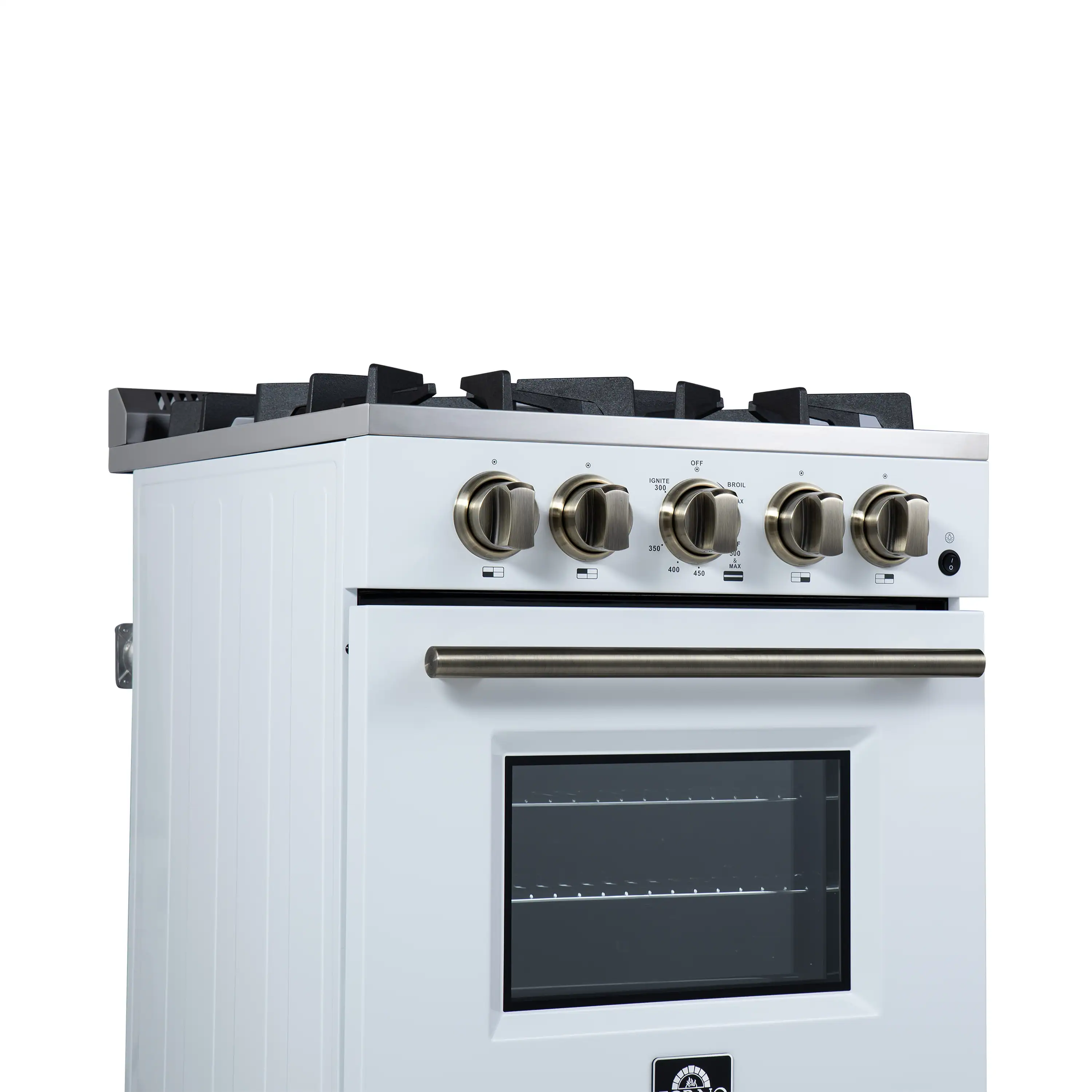Forno Lamazze 20-Inch Freestanding Gas Range in White with Antique Brass Trim (FFSGS6265-20WHT) - Image 7
