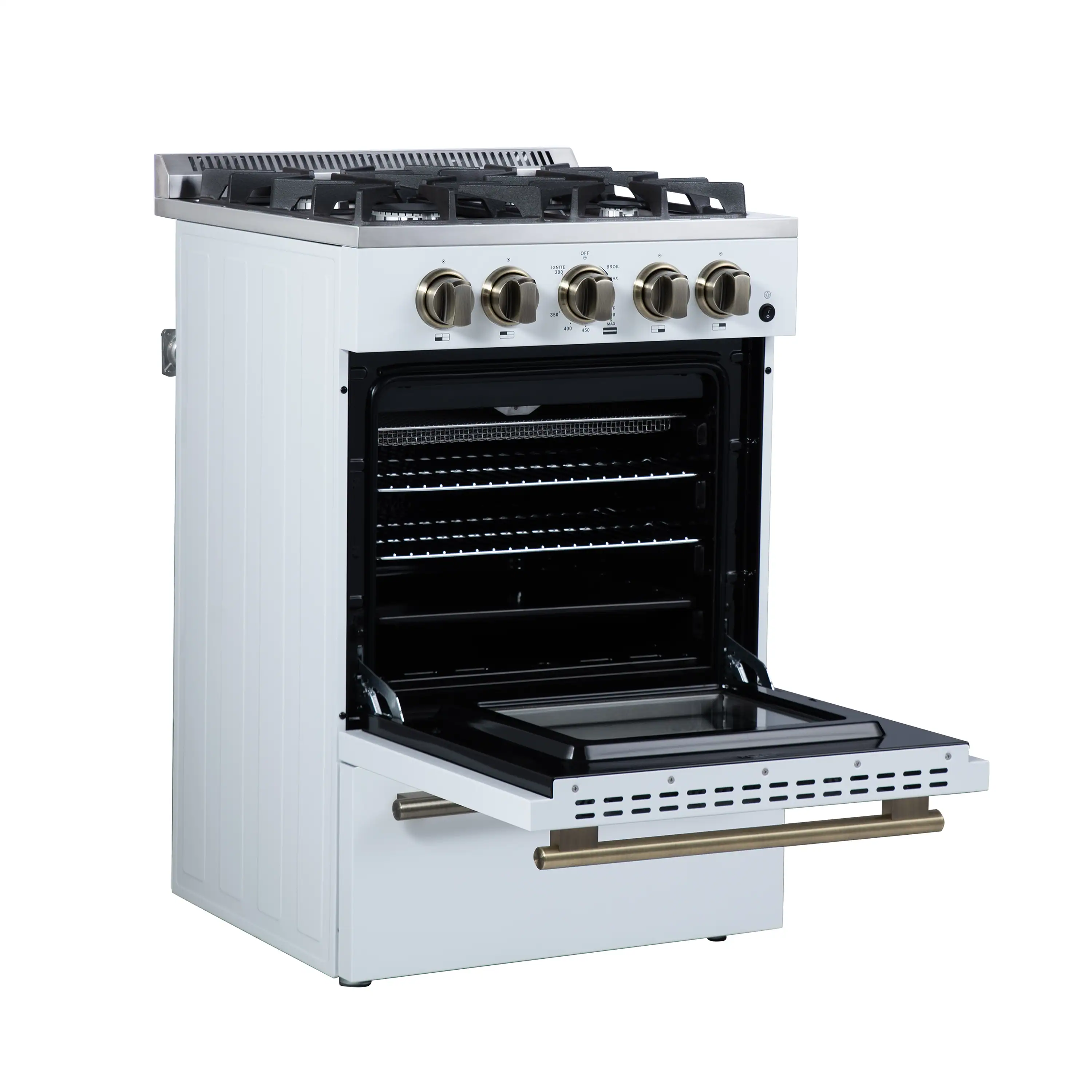 Forno Lamazze 20-Inch Freestanding Gas Range in White with Antique Brass Trim (FFSGS6265-20WHT) - Image 9