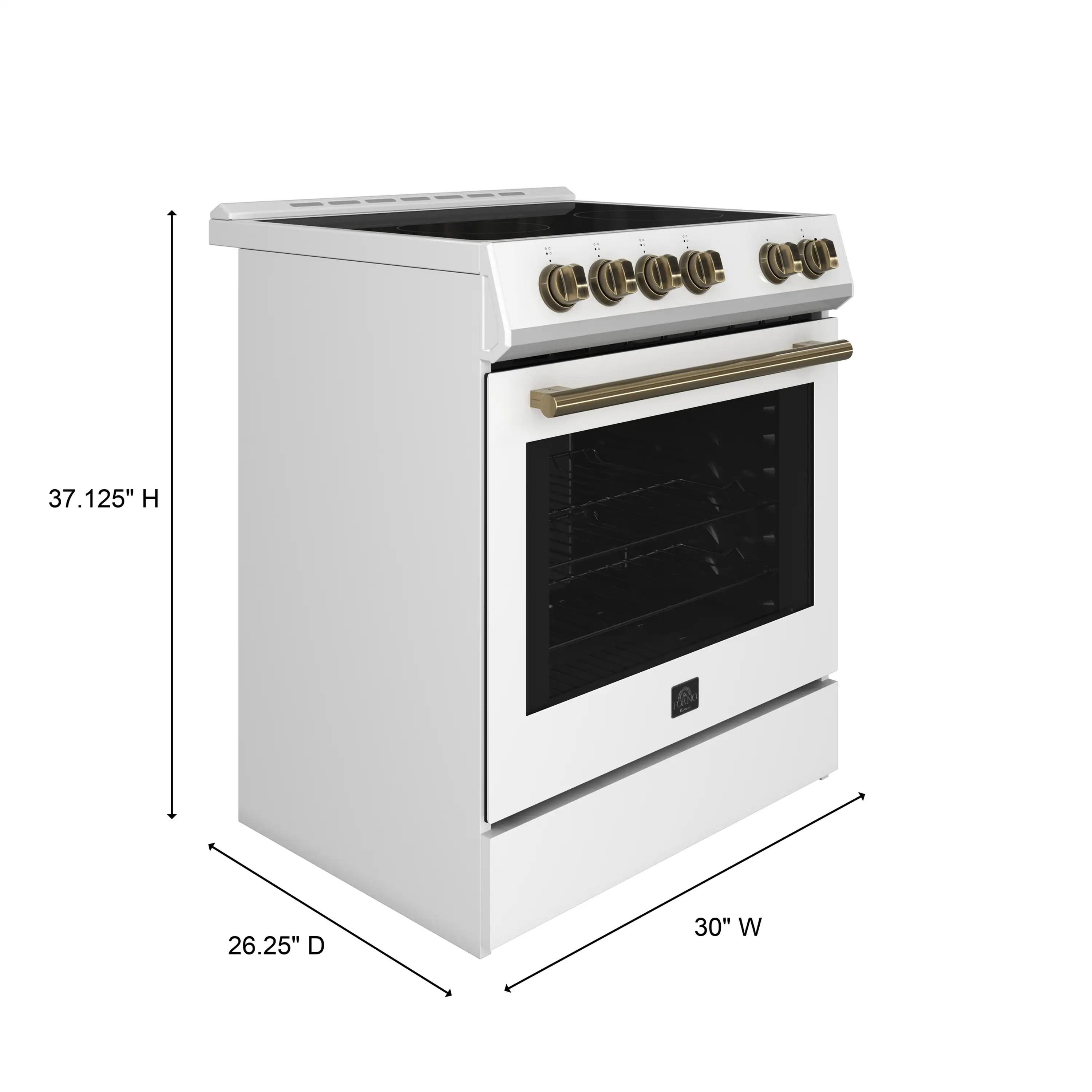 Forno Leonardo Espresso 30-Inch Electric Range with 5.0 cu. Ft. Electric Oven in White in Antique Brass Trim (FFSEL6012-30WHT) - Image 10