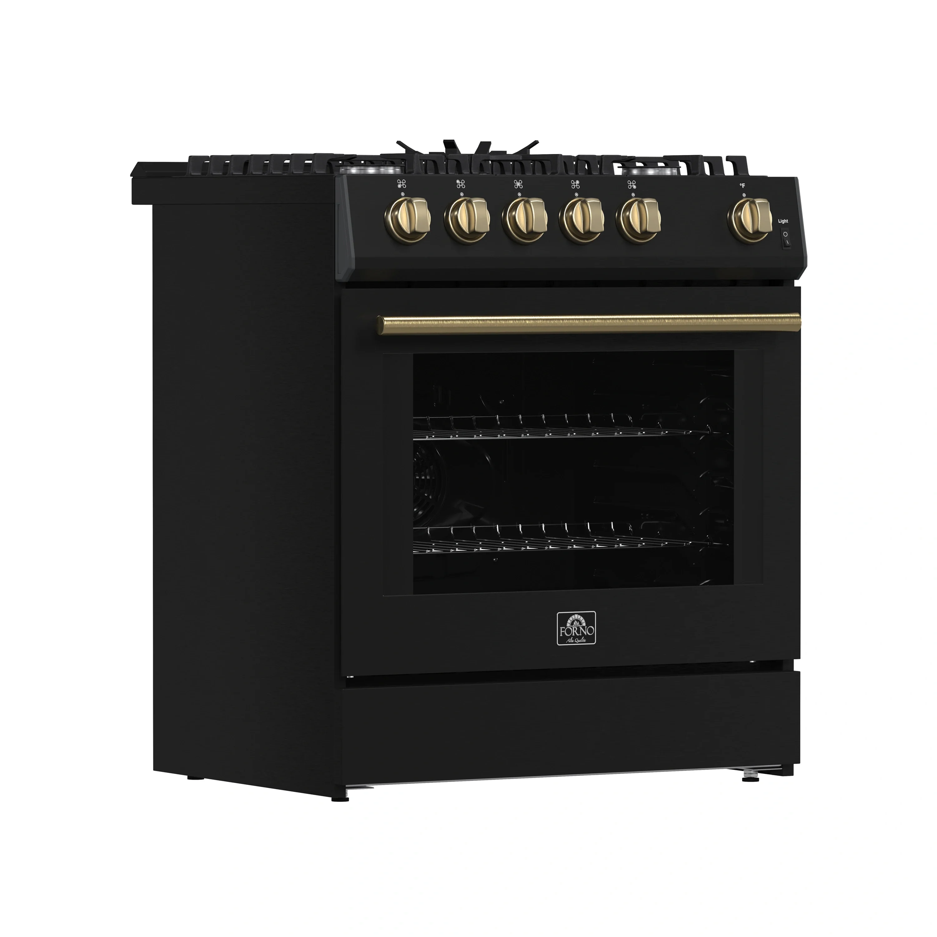 Forno Leonardo Espresso 30-Inch Gas Range in Black with Antique Brass Trim (FFSGS1116-30BLK) - Image 3