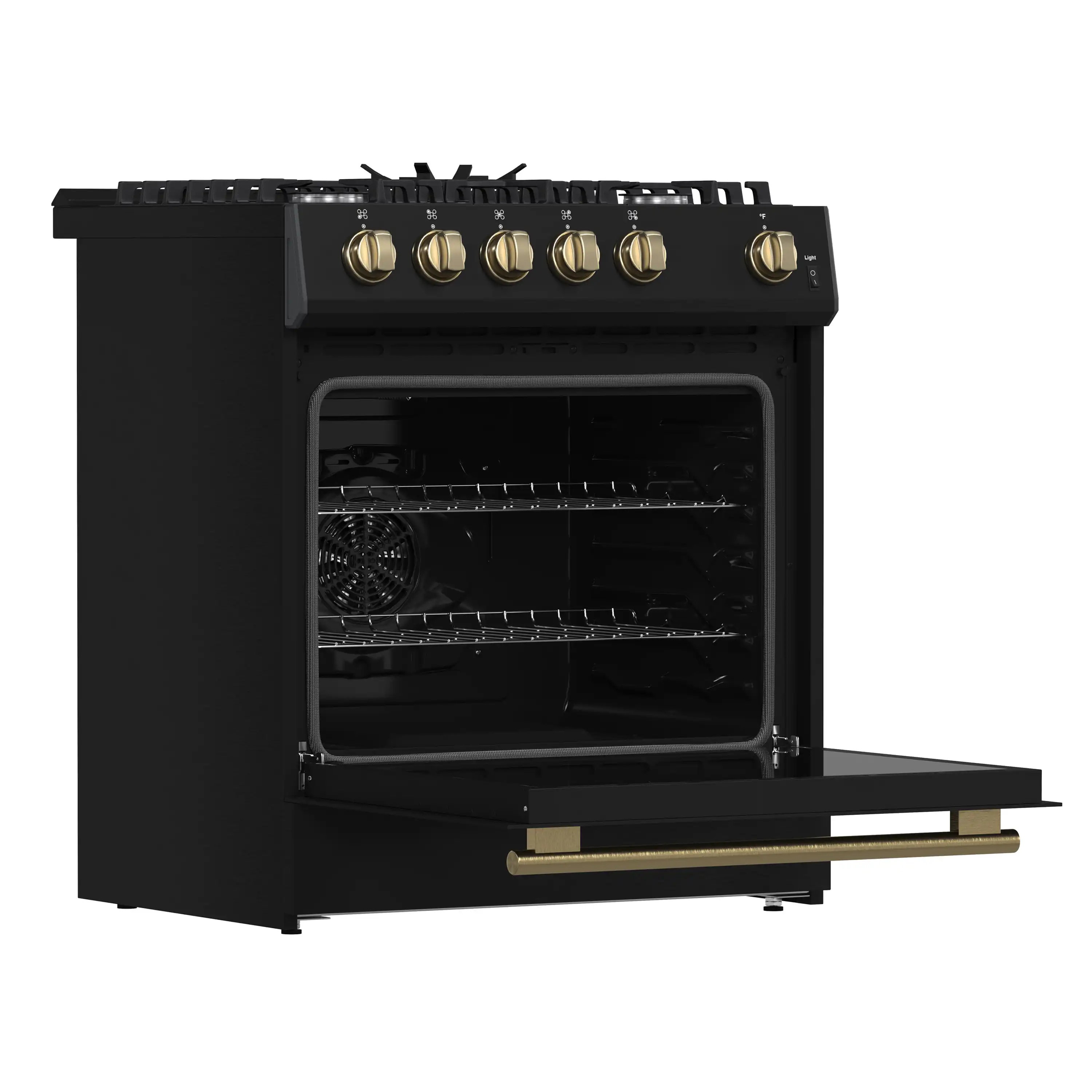 Forno Leonardo Espresso 30-Inch Gas Range in Black with Antique Brass Trim (FFSGS1116-30BLK) - Image 4