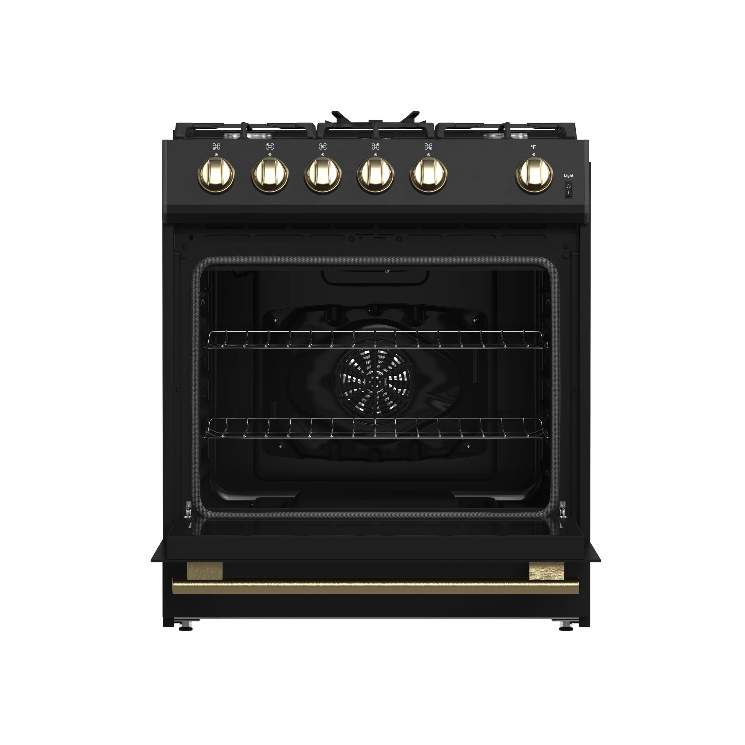 Forno Leonardo Espresso 30-Inch Gas Range in Black with Antique Brass Trim (FFSGS1116-30BLK) - Image 5