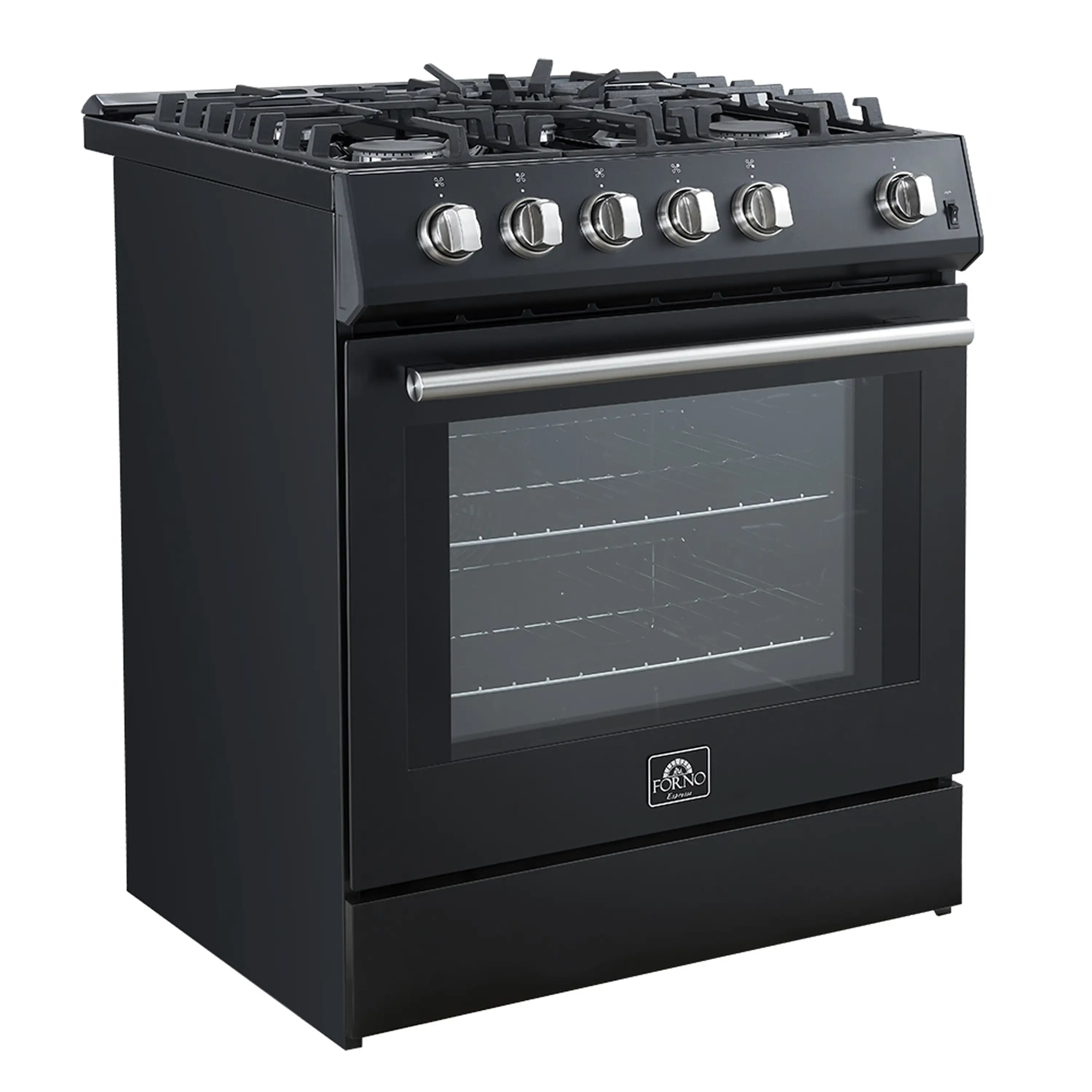 Forno Leonardo Espresso 30-Inch Gas Range in Black with Stainless Steel Handle (FFSGS1116-30BLK) - Image 2