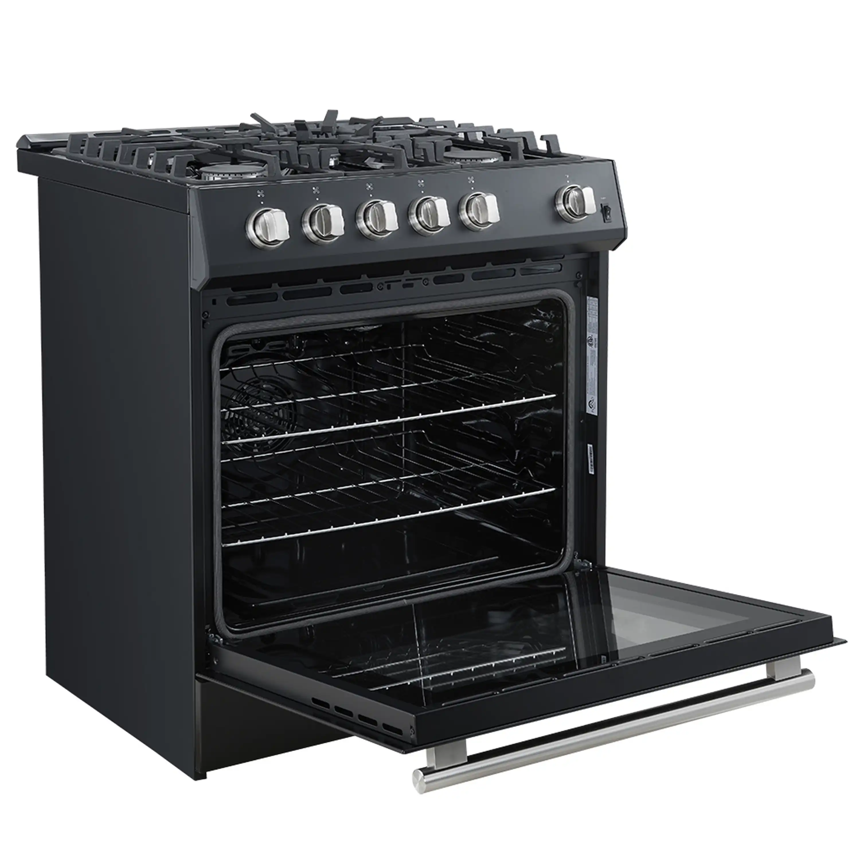 Forno Leonardo Espresso 30-Inch Gas Range in Black with Stainless Steel Handle (FFSGS1116-30BLK) - Image 3