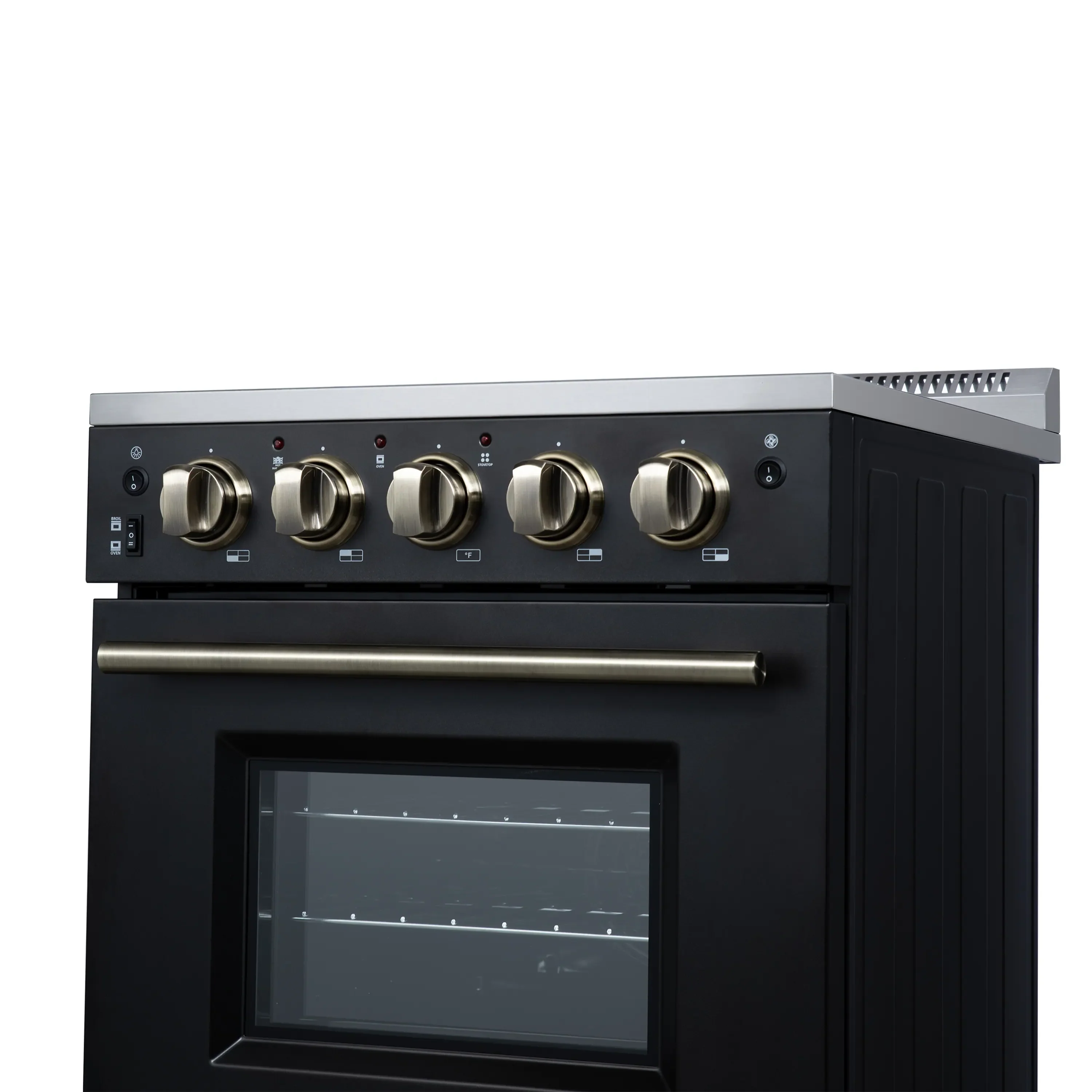 Forno Loiano 24-Inch Freestanding Electric Range in Black with Antique Brass Trim (FFSEL6069-24BLK) - Image 10