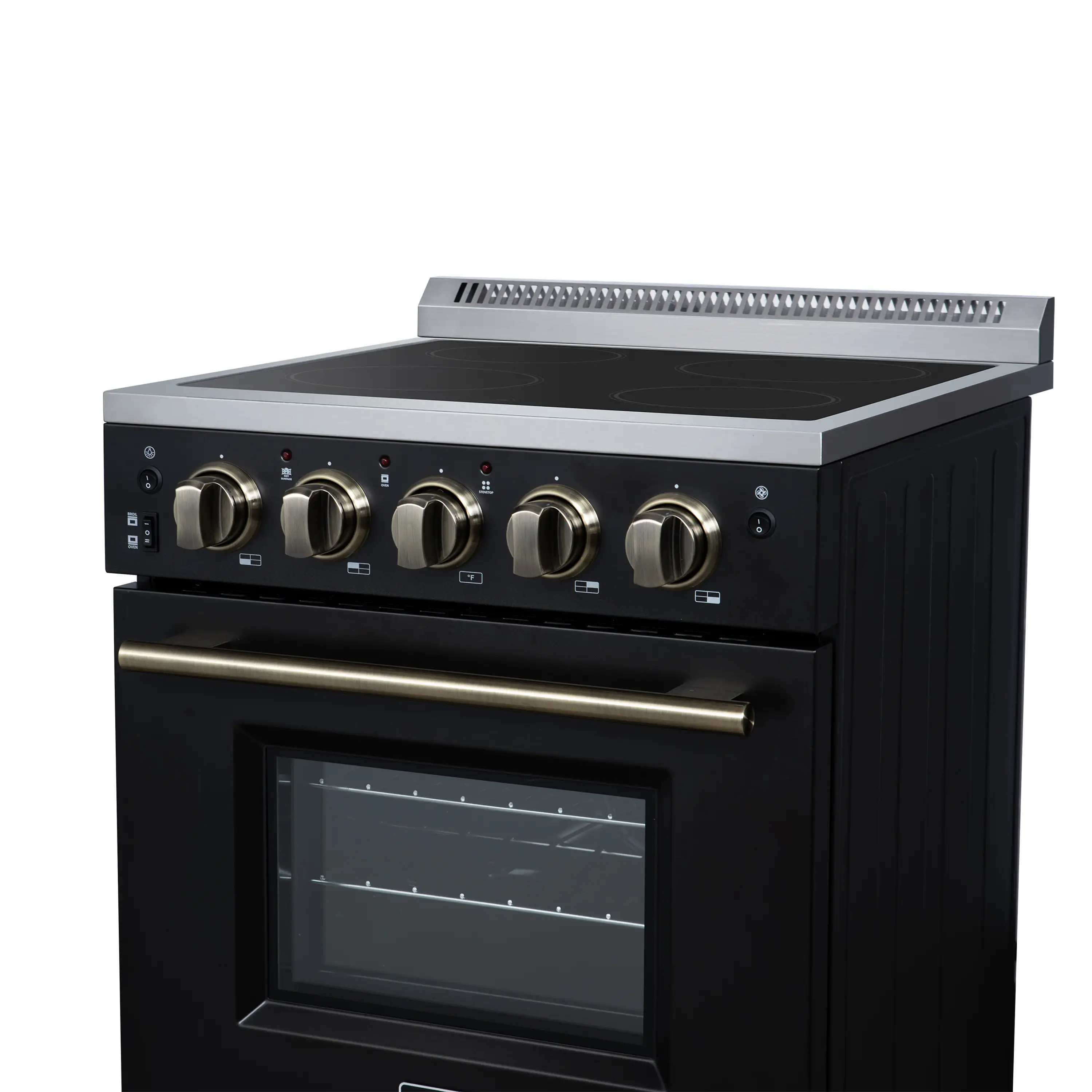 Forno Loiano 24-Inch Freestanding Electric Range in Black with Antique Brass Trim (FFSEL6069-24BLK) - Image 11