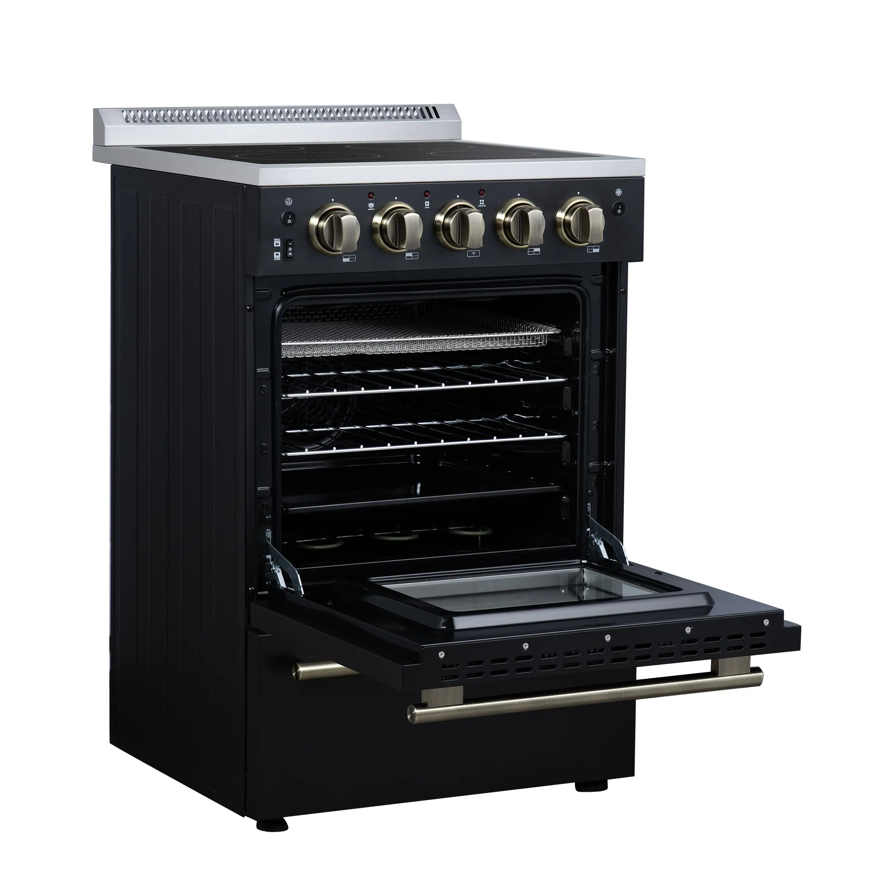 Forno Loiano 24-Inch Freestanding Electric Range in Black with Antique Brass Trim (FFSEL6069-24BLK) - Image 12