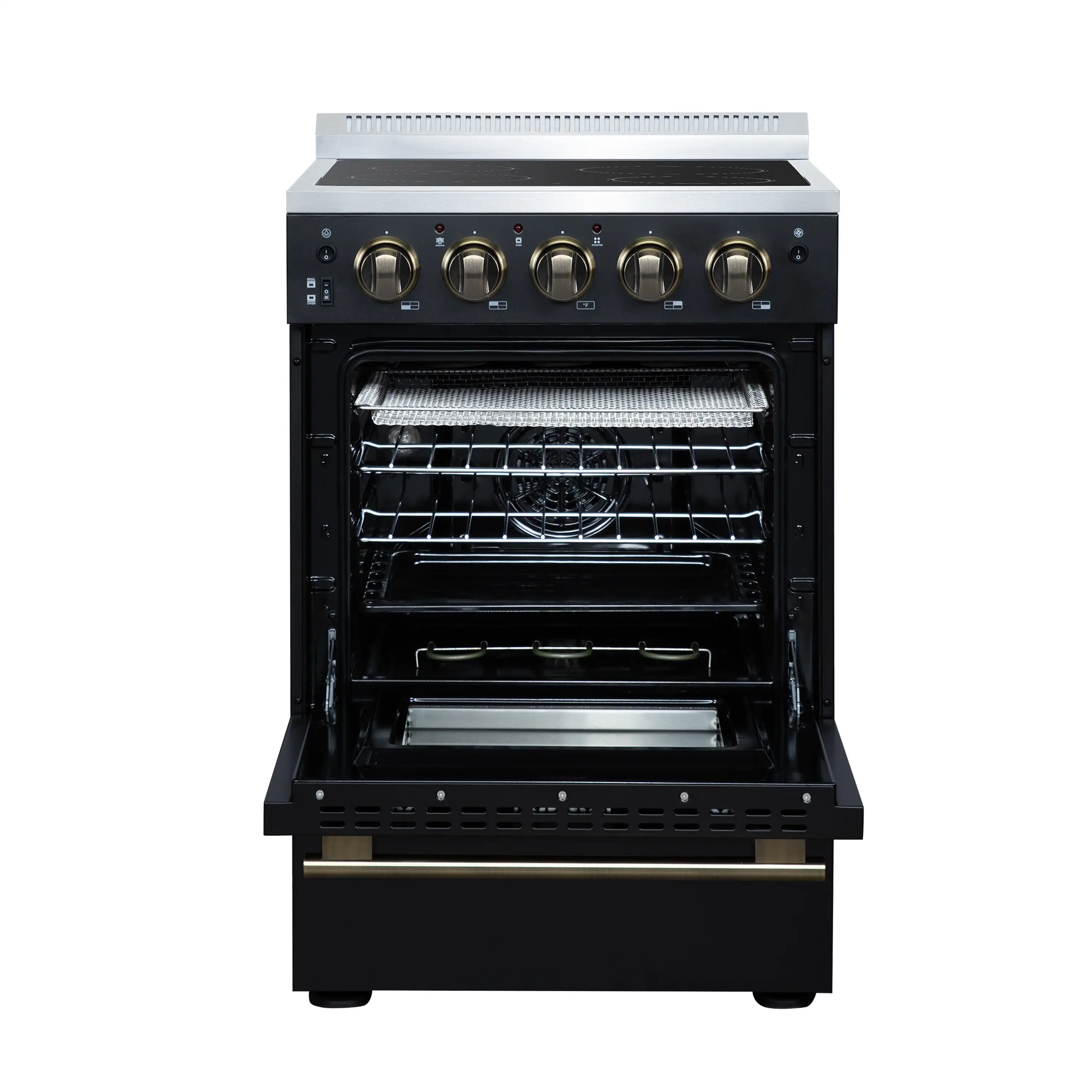 Forno Loiano 24-Inch Freestanding Electric Range in Black with Antique Brass Trim (FFSEL6069-24BLK) - Image 13