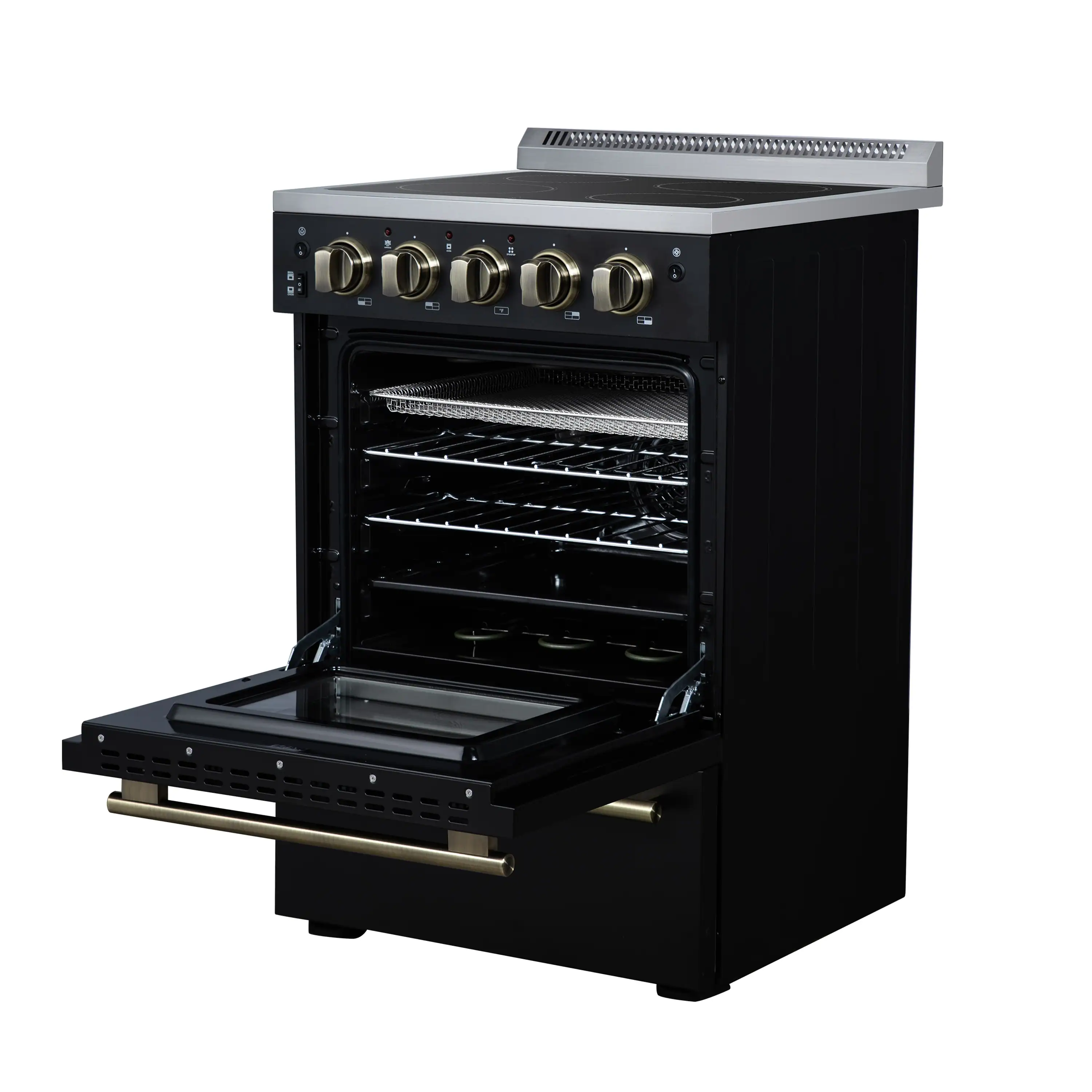 Forno Loiano 24-Inch Freestanding Electric Range in Black with Antique Brass Trim (FFSEL6069-24BLK) - Image 14