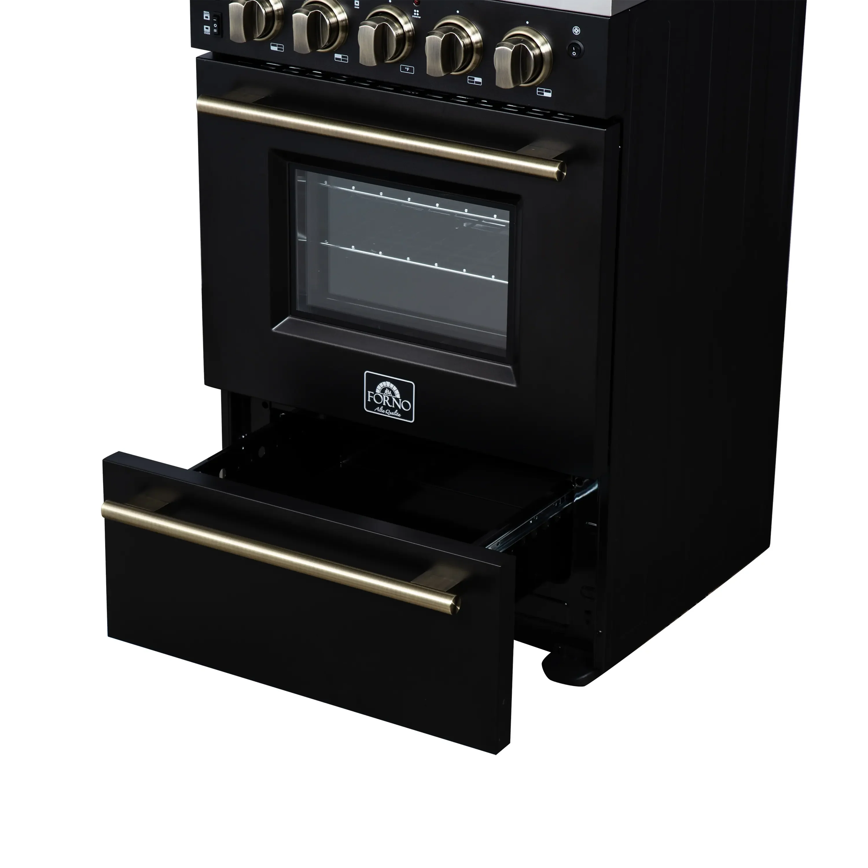 Forno Loiano 24-Inch Freestanding Electric Range in Black with Antique Brass Trim (FFSEL6069-24BLK) - Image 15
