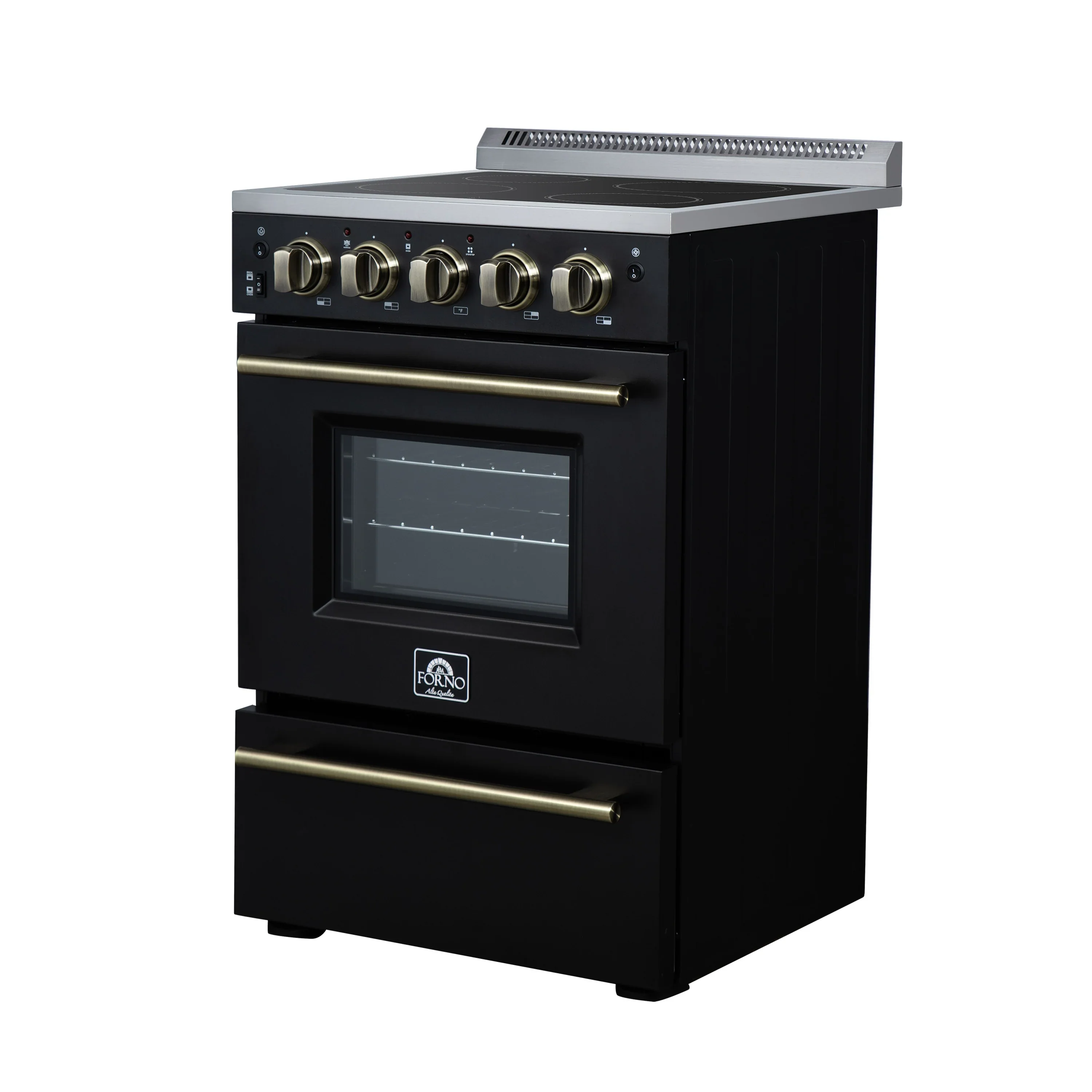 Forno Loiano 24-Inch Freestanding Electric Range in Black with Antique Brass Trim (FFSEL6069-24BLK) - Image 4