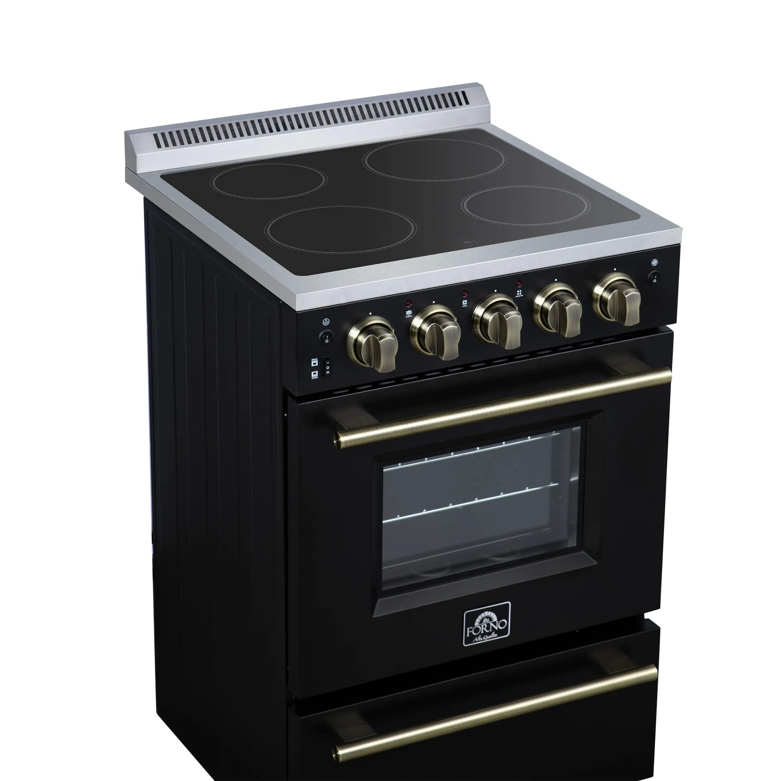 Forno Loiano 24-Inch Freestanding Electric Range in Black with Antique Brass Trim (FFSEL6069-24BLK) - Image 5