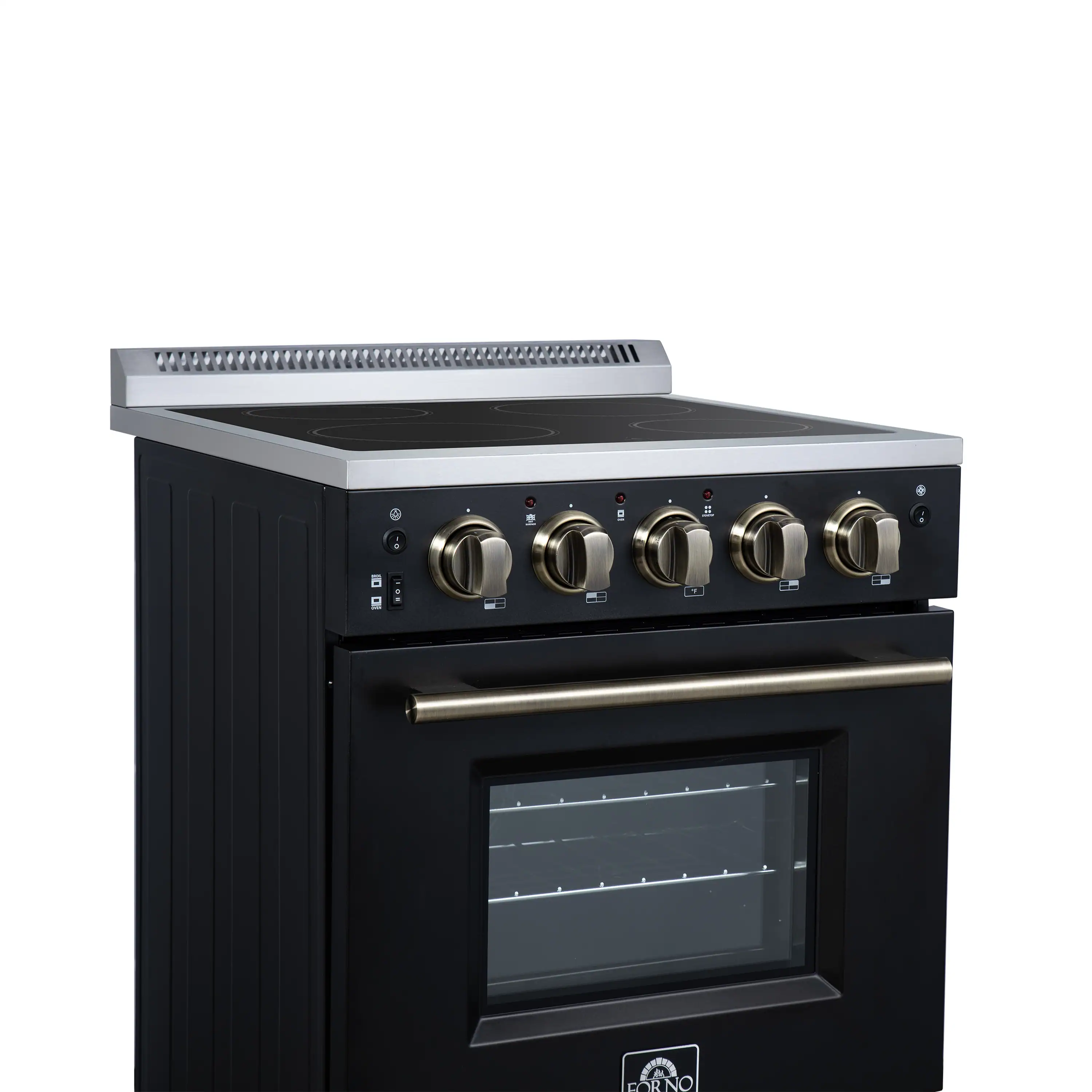 Forno Loiano 24-Inch Freestanding Electric Range in Black with Antique Brass Trim (FFSEL6069-24BLK) - Image 7