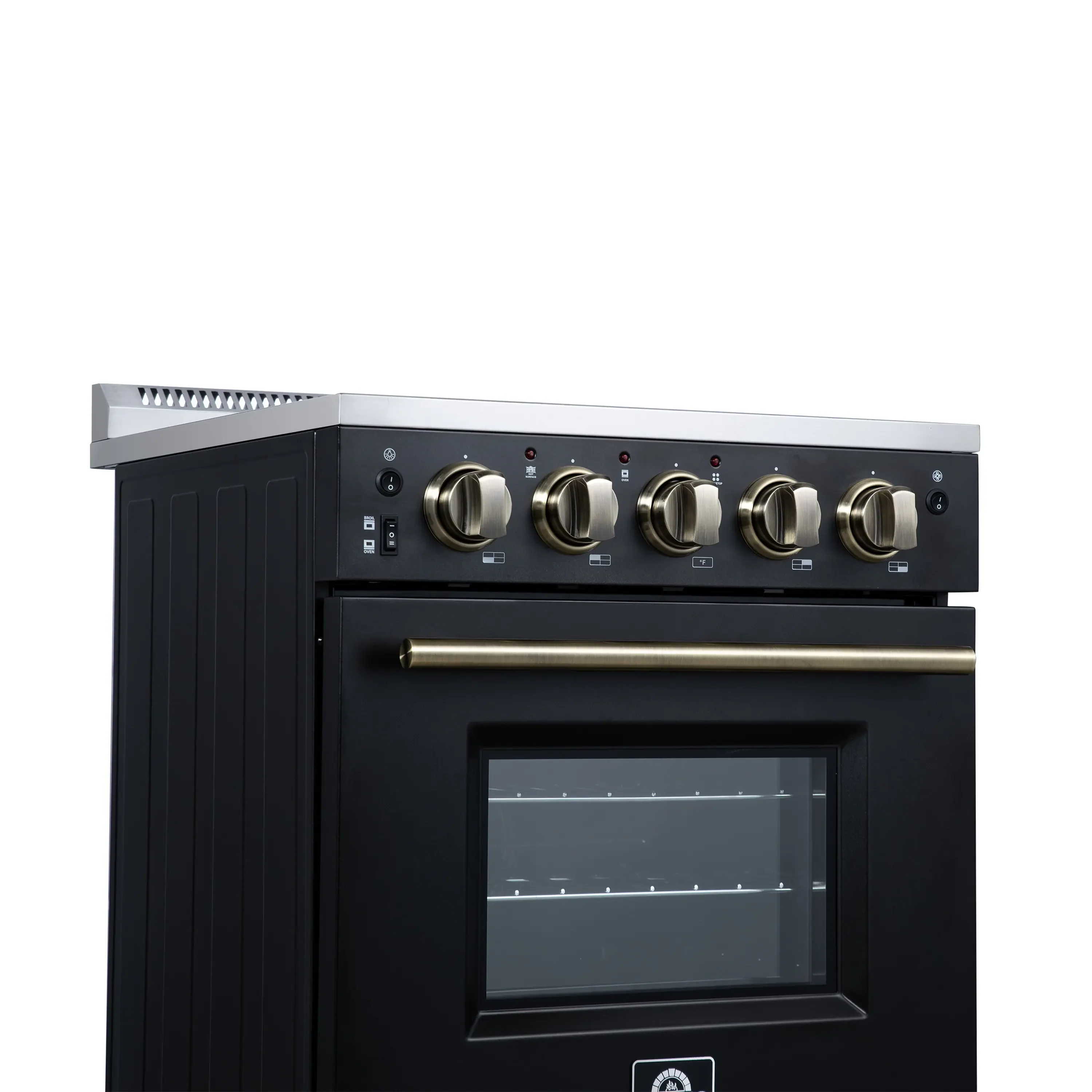 Forno Loiano 24-Inch Freestanding Electric Range in Black with Antique Brass Trim (FFSEL6069-24BLK) - Image 8