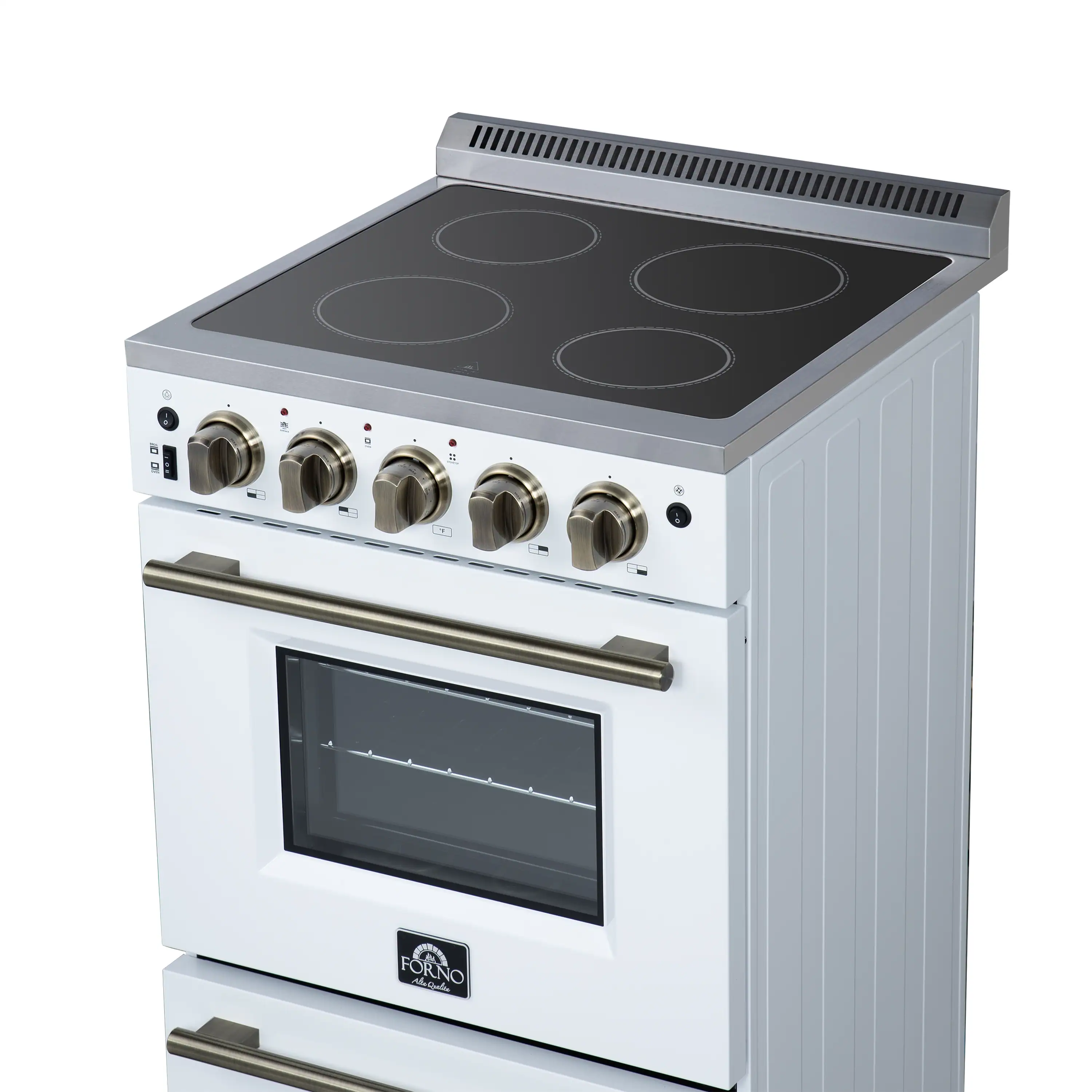Forno Loiano 24-Inch Freestanding Electric Range in White with Antique Brass Trim (FFSEL6069-24WHT) - Image 10