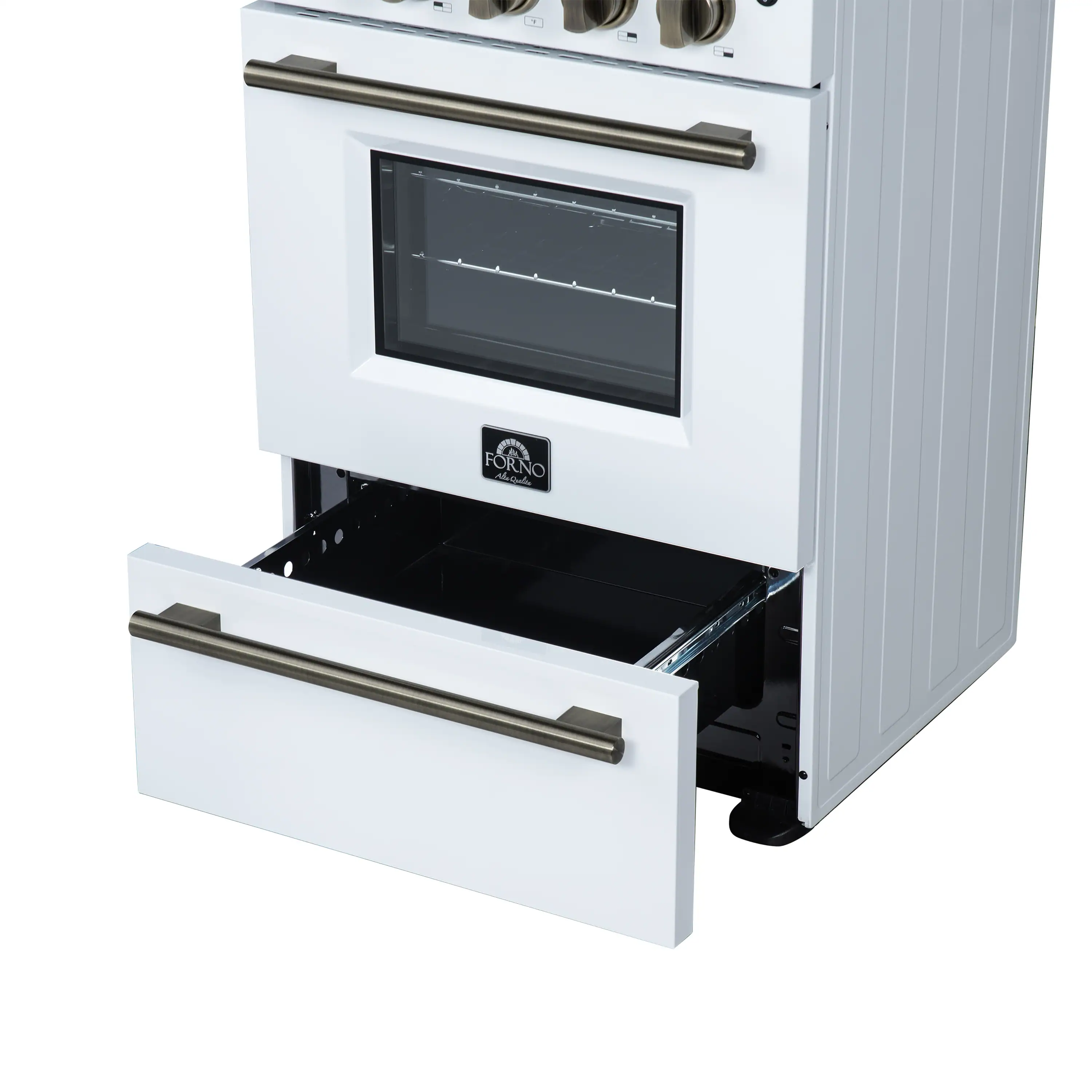 Forno Loiano 24-Inch Freestanding Electric Range in White with Antique Brass Trim (FFSEL6069-24WHT) - Image 11