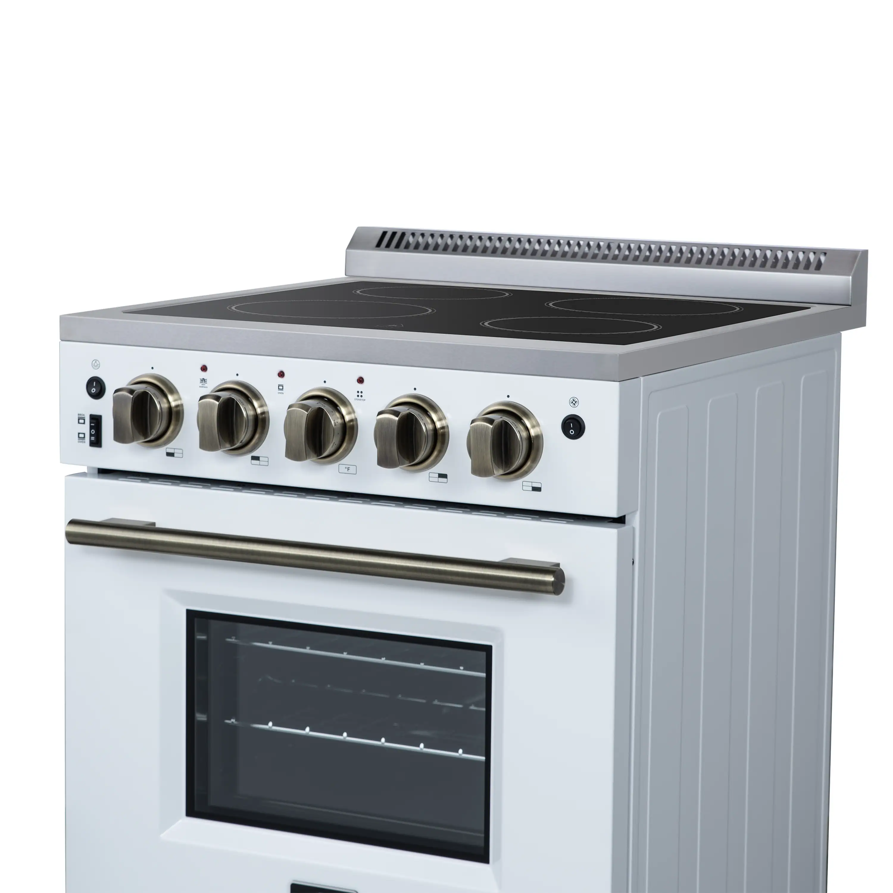 Forno Loiano 24-Inch Freestanding Electric Range in White with Antique Brass Trim (FFSEL6069-24WHT) - Image 12
