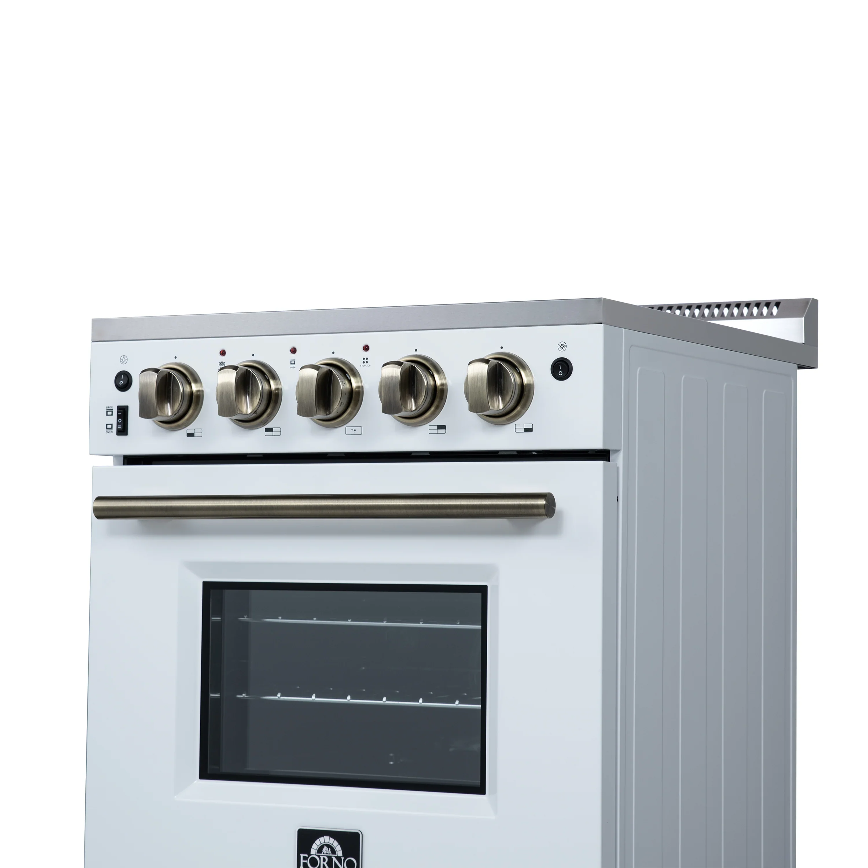 Forno Loiano 24-Inch Freestanding Electric Range in White with Antique Brass Trim (FFSEL6069-24WHT) - Image 13