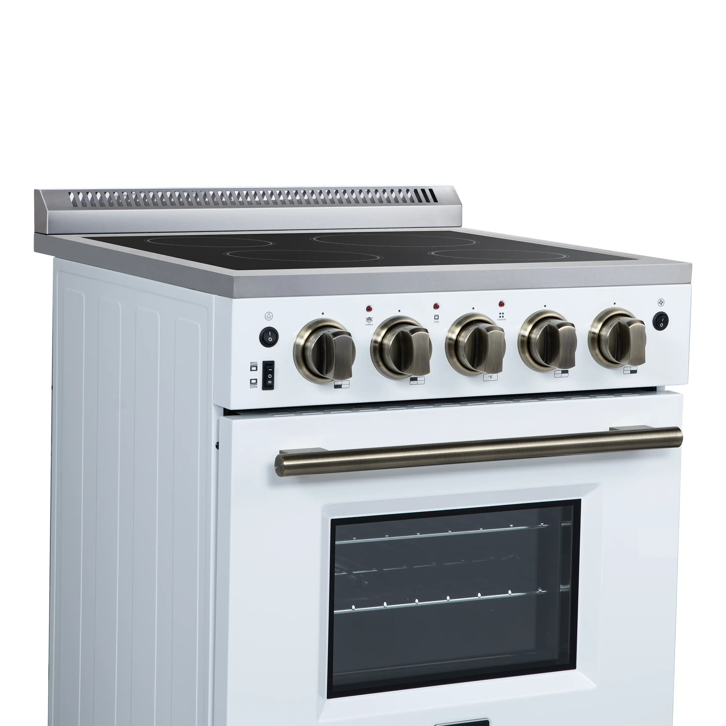 Forno Loiano 24-Inch Freestanding Electric Range in White with Antique Brass Trim (FFSEL6069-24WHT) - Image 14