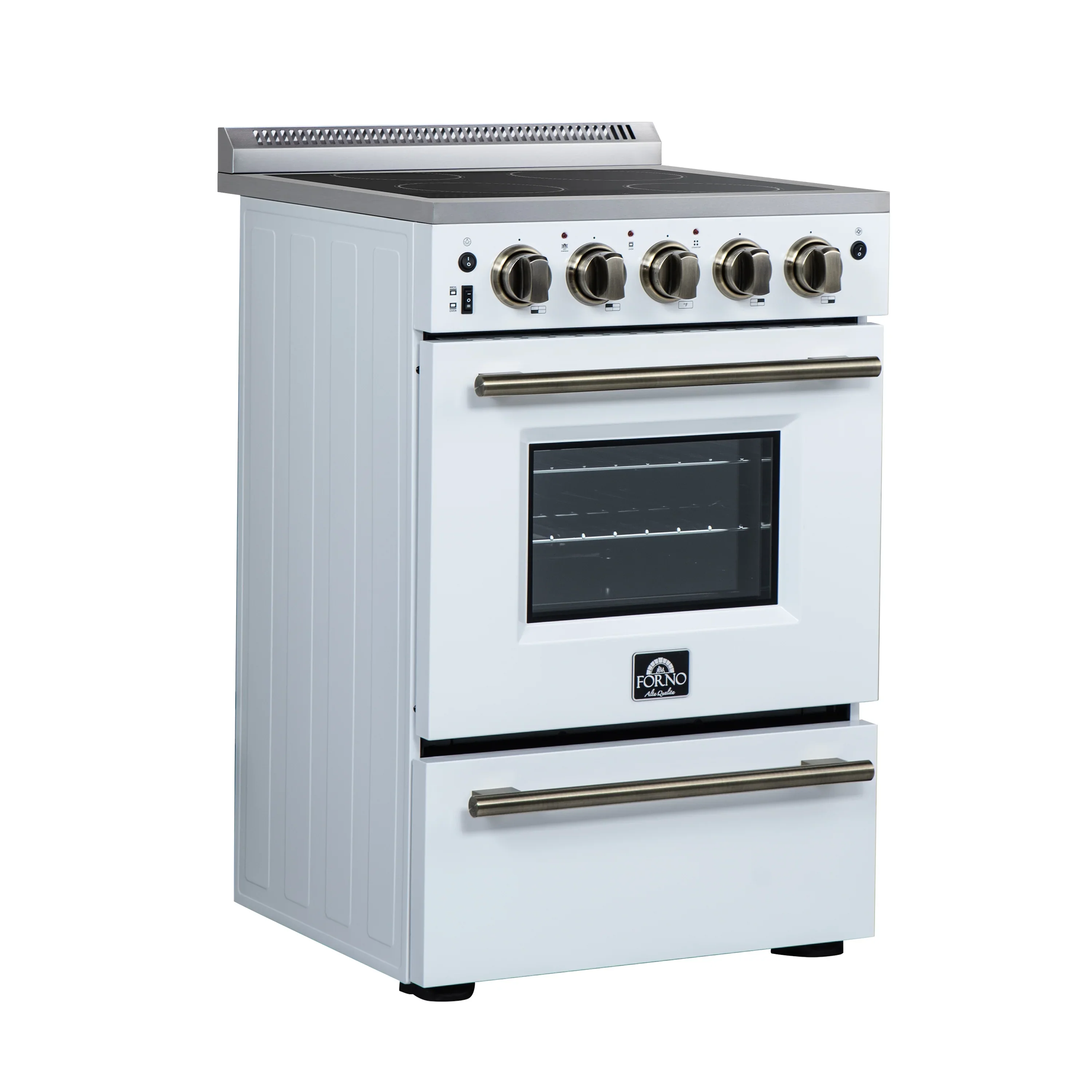 Forno Loiano 24-Inch Freestanding Electric Range in White with Antique Brass Trim (FFSEL6069-24WHT) - Image 3