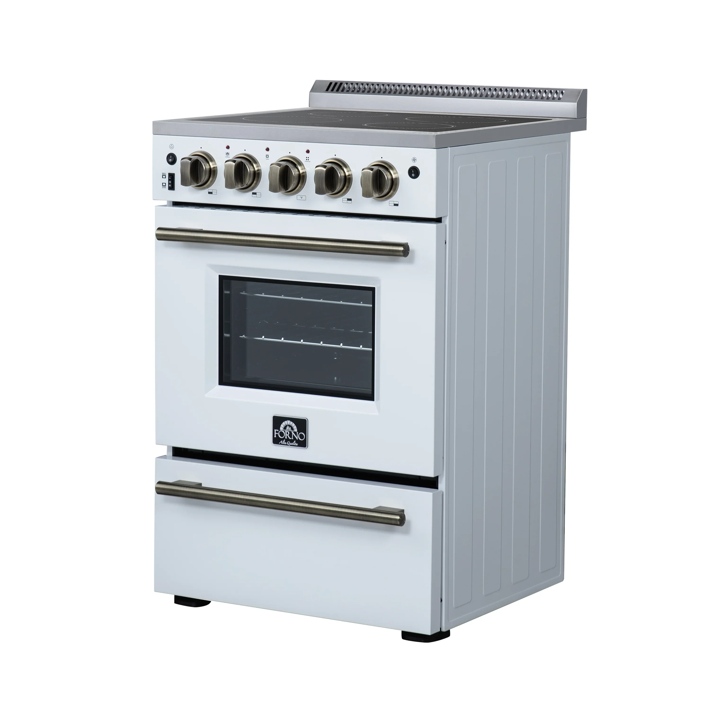 Forno Loiano 24-Inch Freestanding Electric Range in White with Antique Brass Trim (FFSEL6069-24WHT) - Image 4