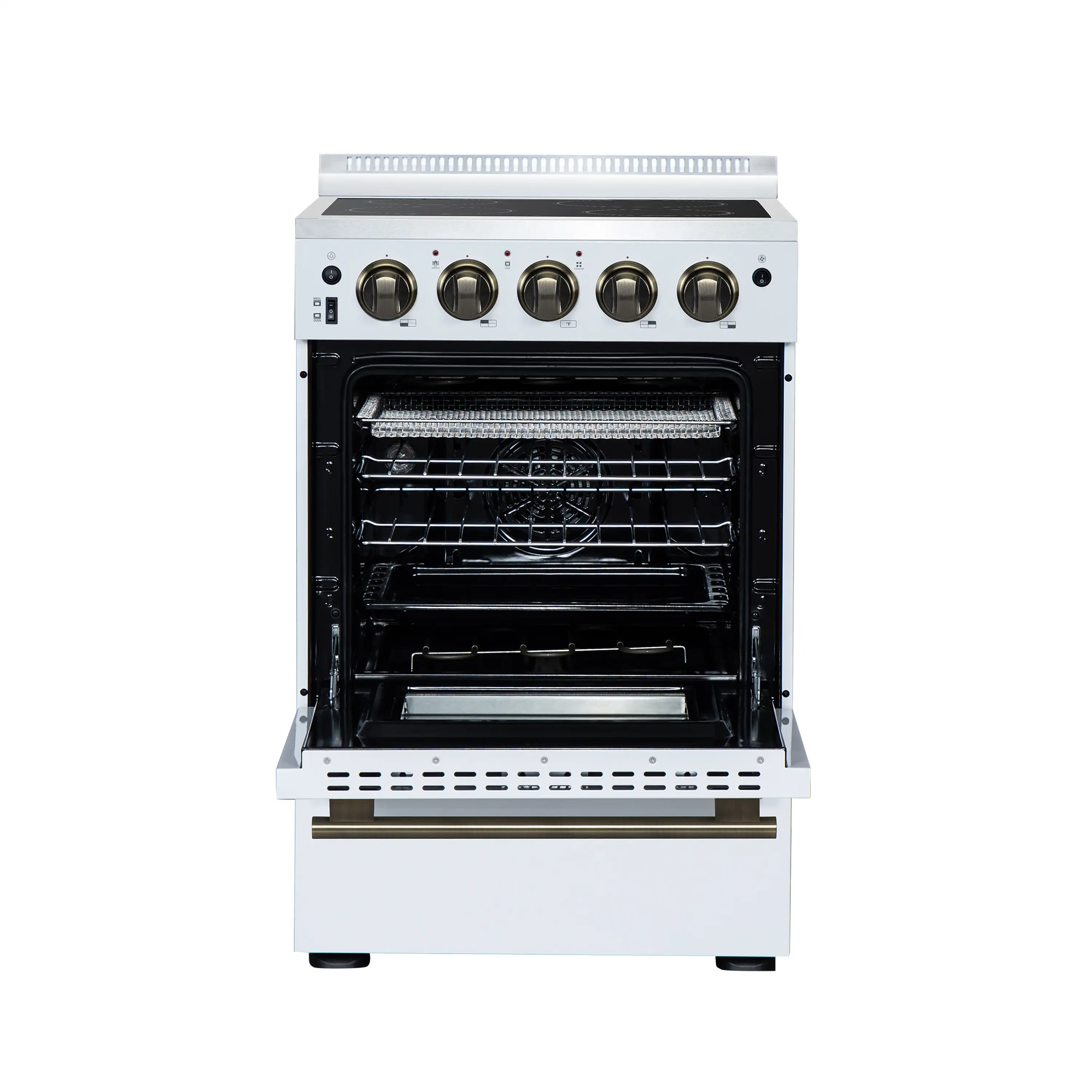 Forno Loiano 24-Inch Freestanding Electric Range in White with Antique Brass Trim (FFSEL6069-24WHT) - Image 5
