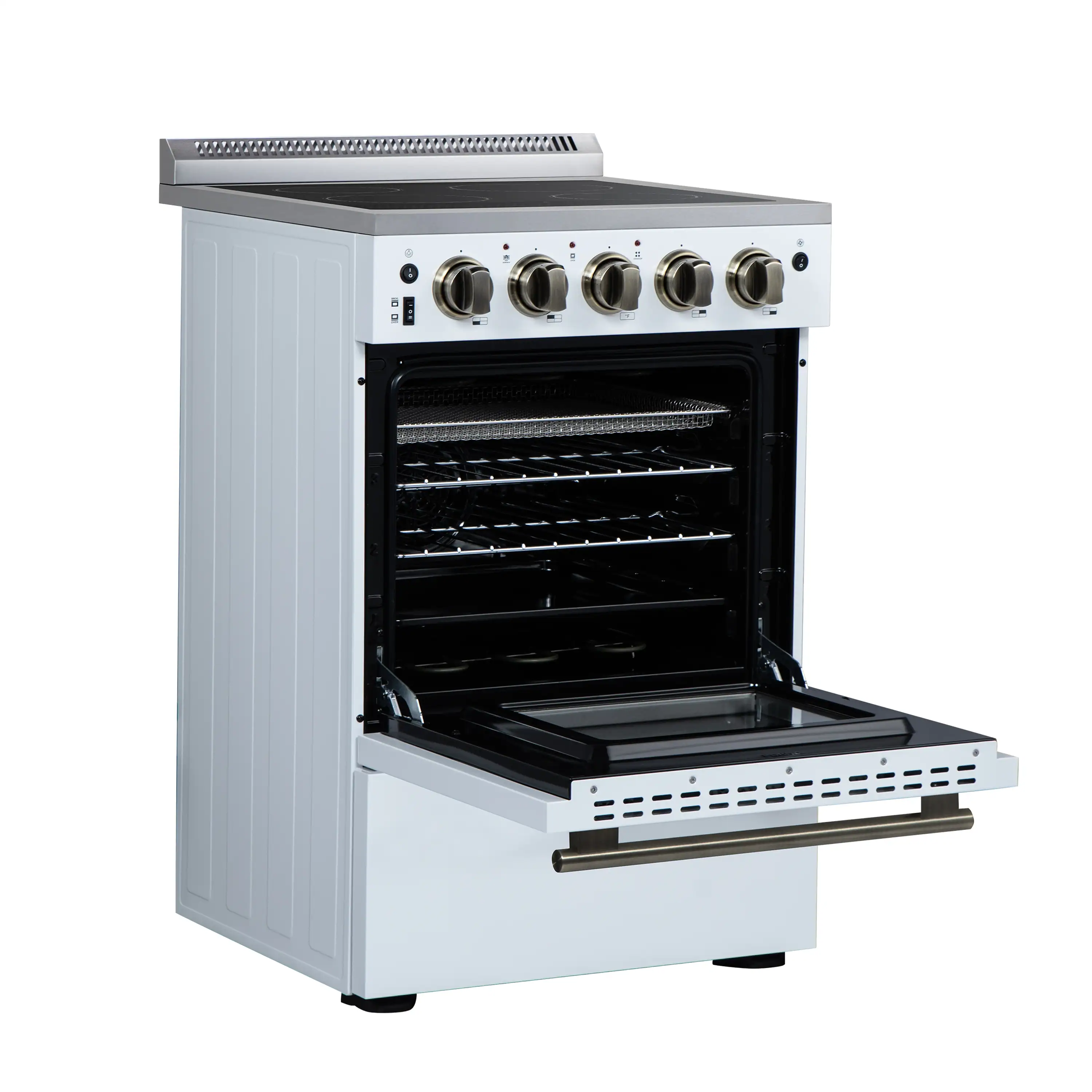 Forno Loiano 24-Inch Freestanding Electric Range in White with Antique Brass Trim (FFSEL6069-24WHT) - Image 6