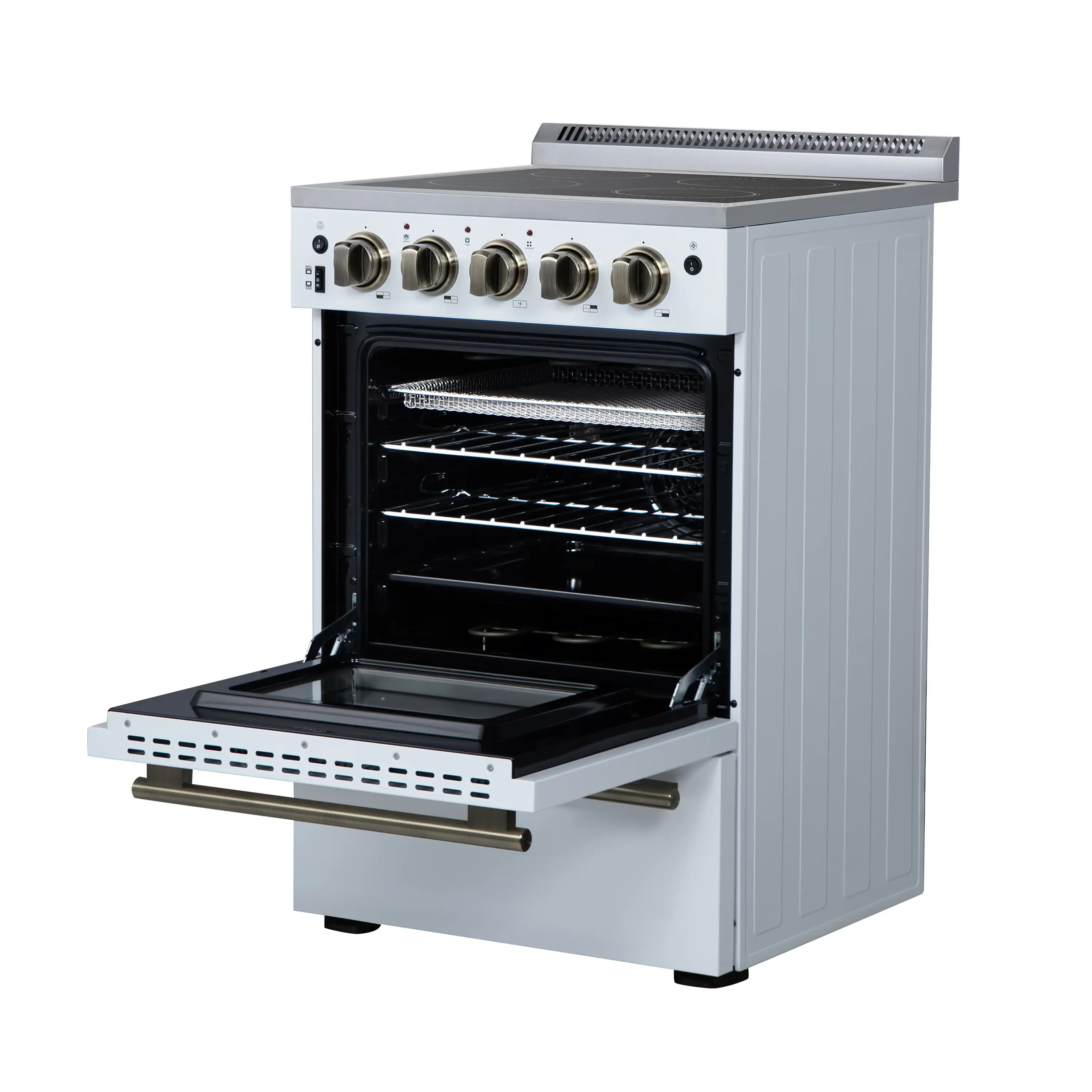 Forno Loiano 24-Inch Freestanding Electric Range in White with Antique Brass Trim (FFSEL6069-24WHT) - Image 7