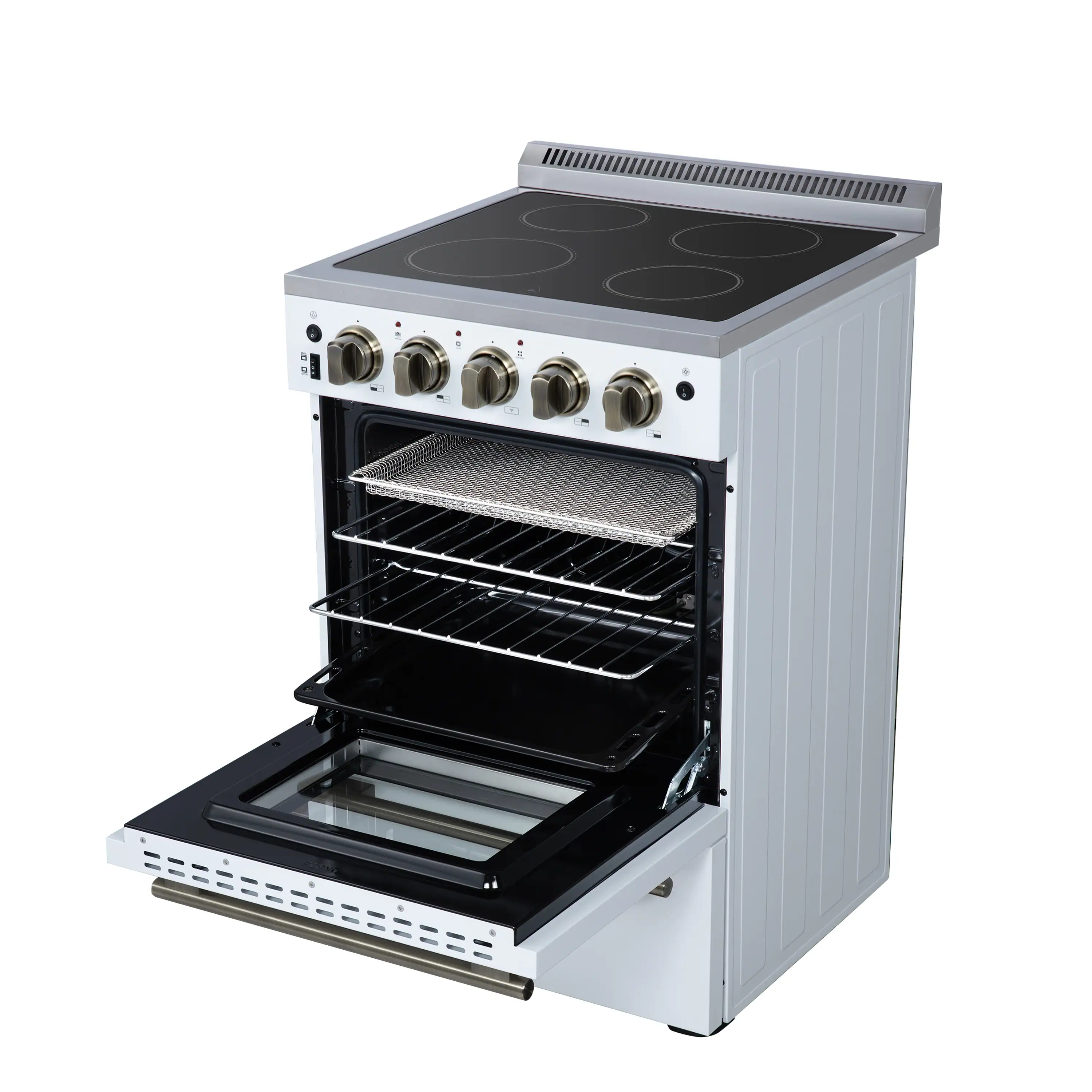 Forno Loiano 24-Inch Freestanding Electric Range in White with Antique Brass Trim (FFSEL6069-24WHT) - Image 8