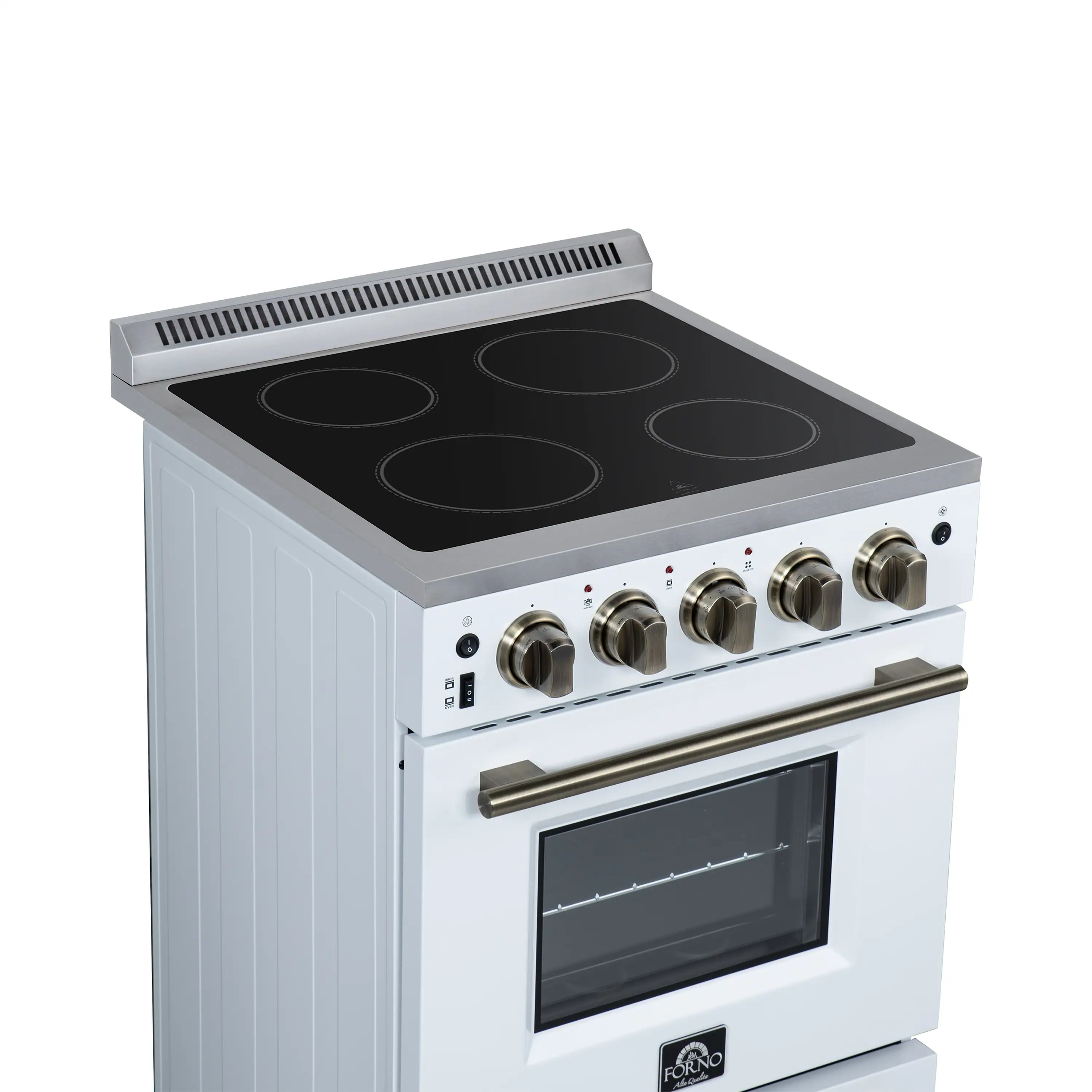 Forno Loiano 24-Inch Freestanding Electric Range in White with Antique Brass Trim (FFSEL6069-24WHT) - Image 9