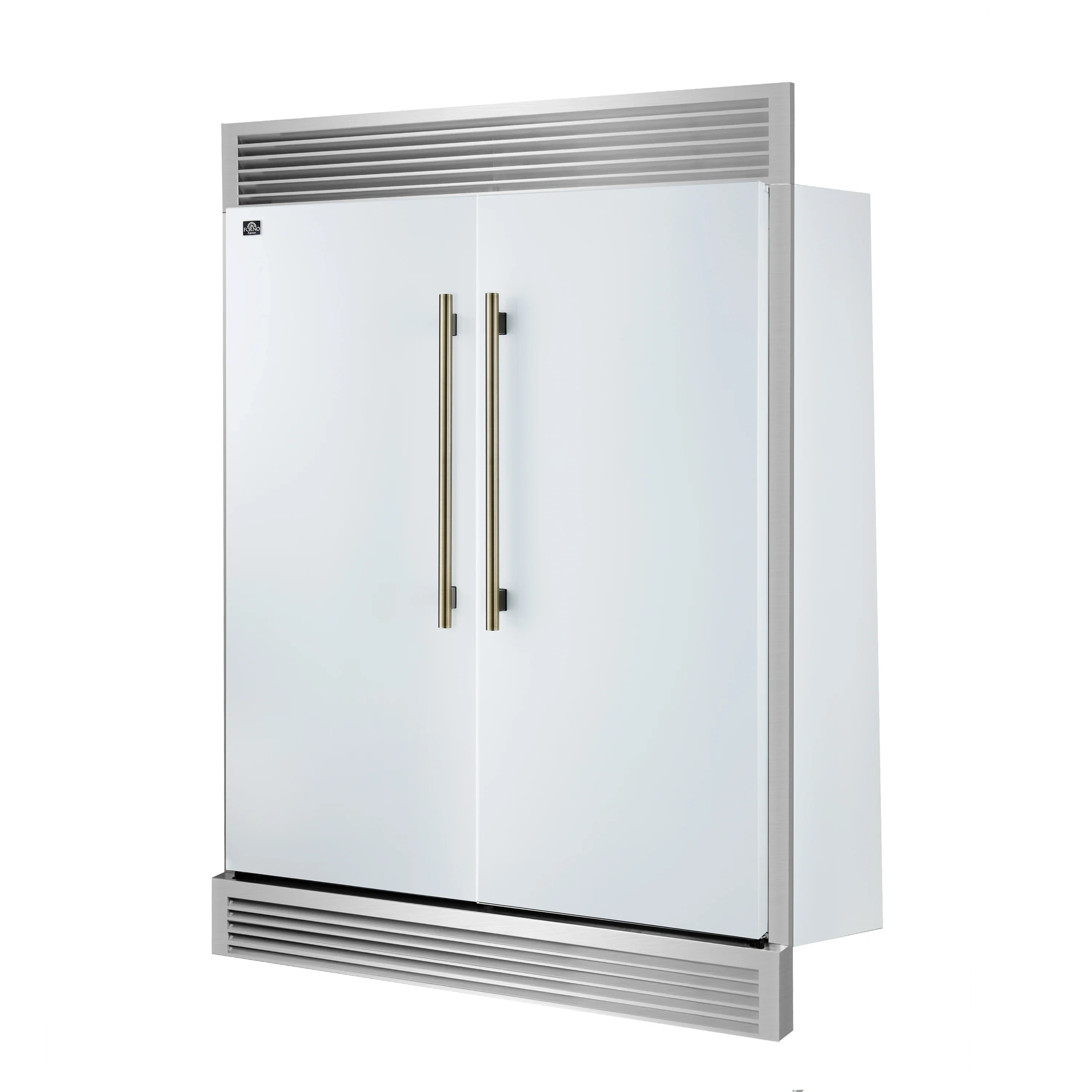 Forno Maderno 60-Inch 27.2 Cu. Ft. Built-In Convertible Refrigerator and Freezer in White with Modern Grille Trim and Antique Brass Handles (FFFFD1722-60SG-WHT) - Image 2