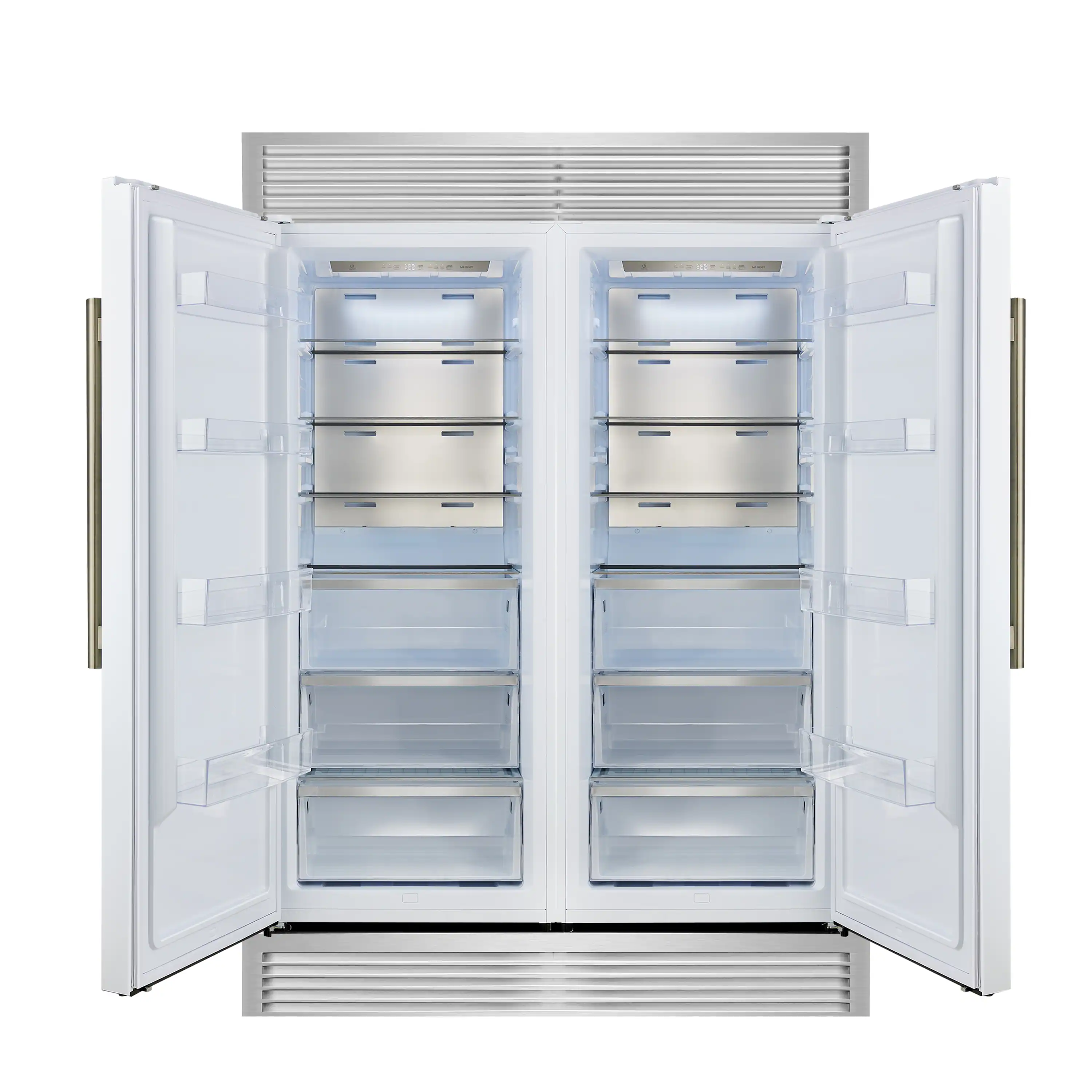 Forno Maderno 60-Inch 27.2 Cu. Ft. Built-In Convertible Refrigerator and Freezer in White with Modern Grille Trim and Antique Brass Handles (FFFFD1722-60SG-WHT) - Image 3