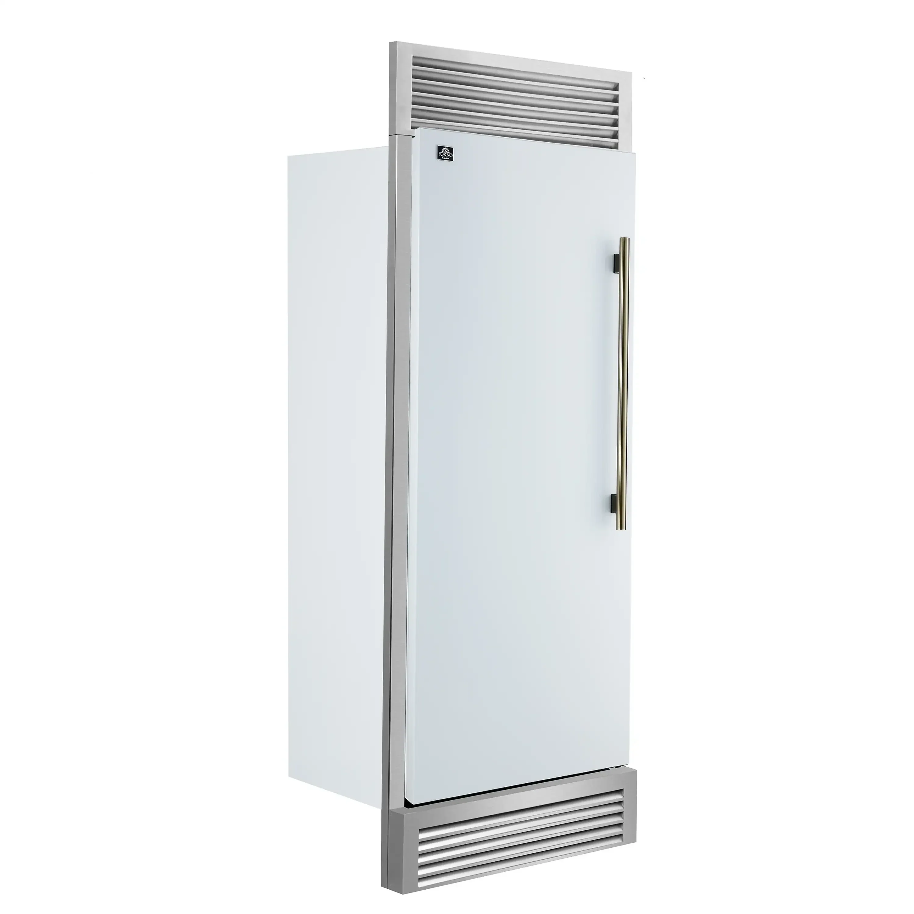 Forno Maderno 28-Inch Built-In 13.6 Cu.Ft. Convertible Refrigerator in White with Antique Brass Handle, Left Swing with Decorative Grille (FFFFD1722-32LSG-WHT) - Image 2