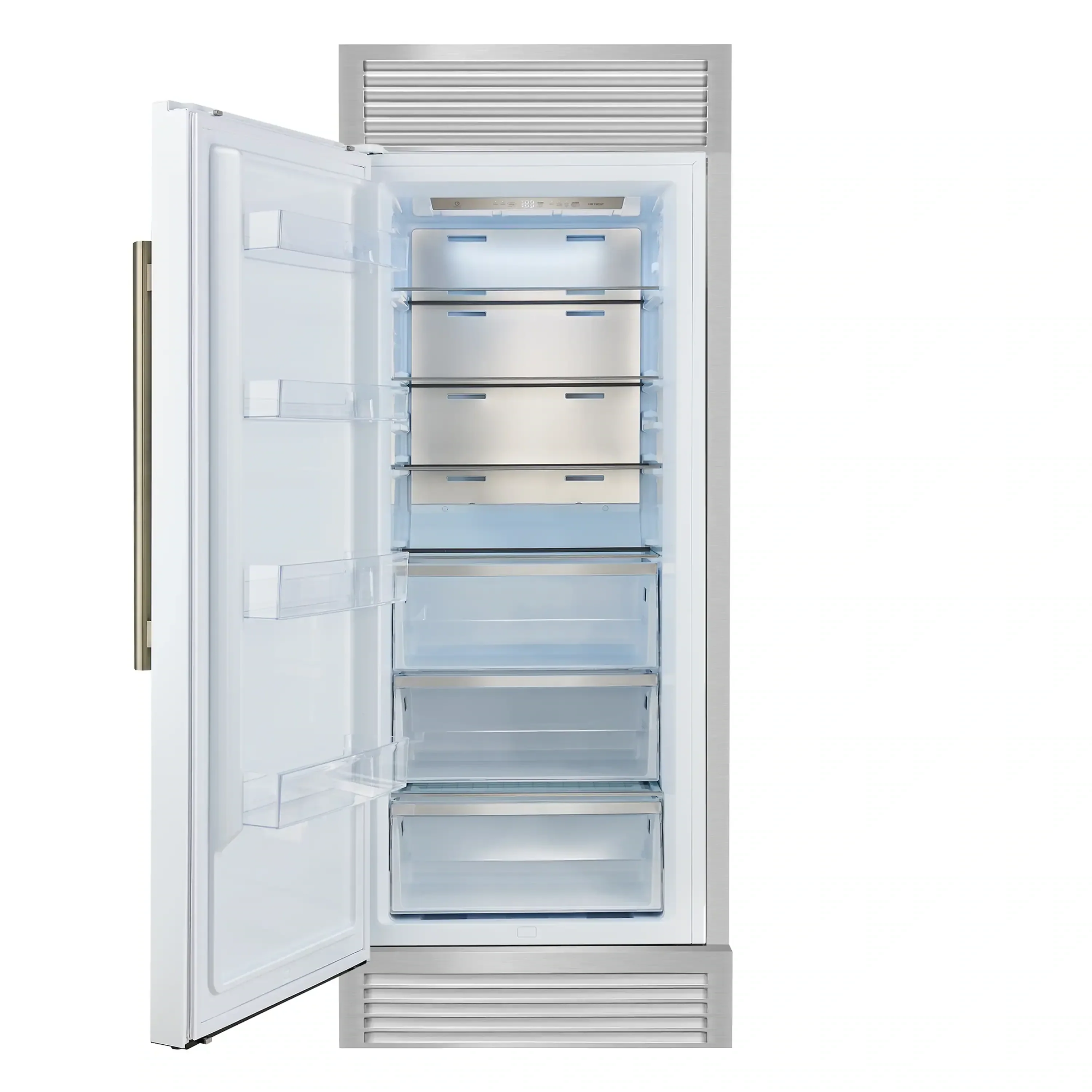 Forno Maderno 28-Inch Built-In 13.6 Cu.Ft. Convertible Refrigerator in White with Antique Brass Handle, Left Swing with Decorative Grille (FFFFD1722-32LSG-WHT) - Image 3