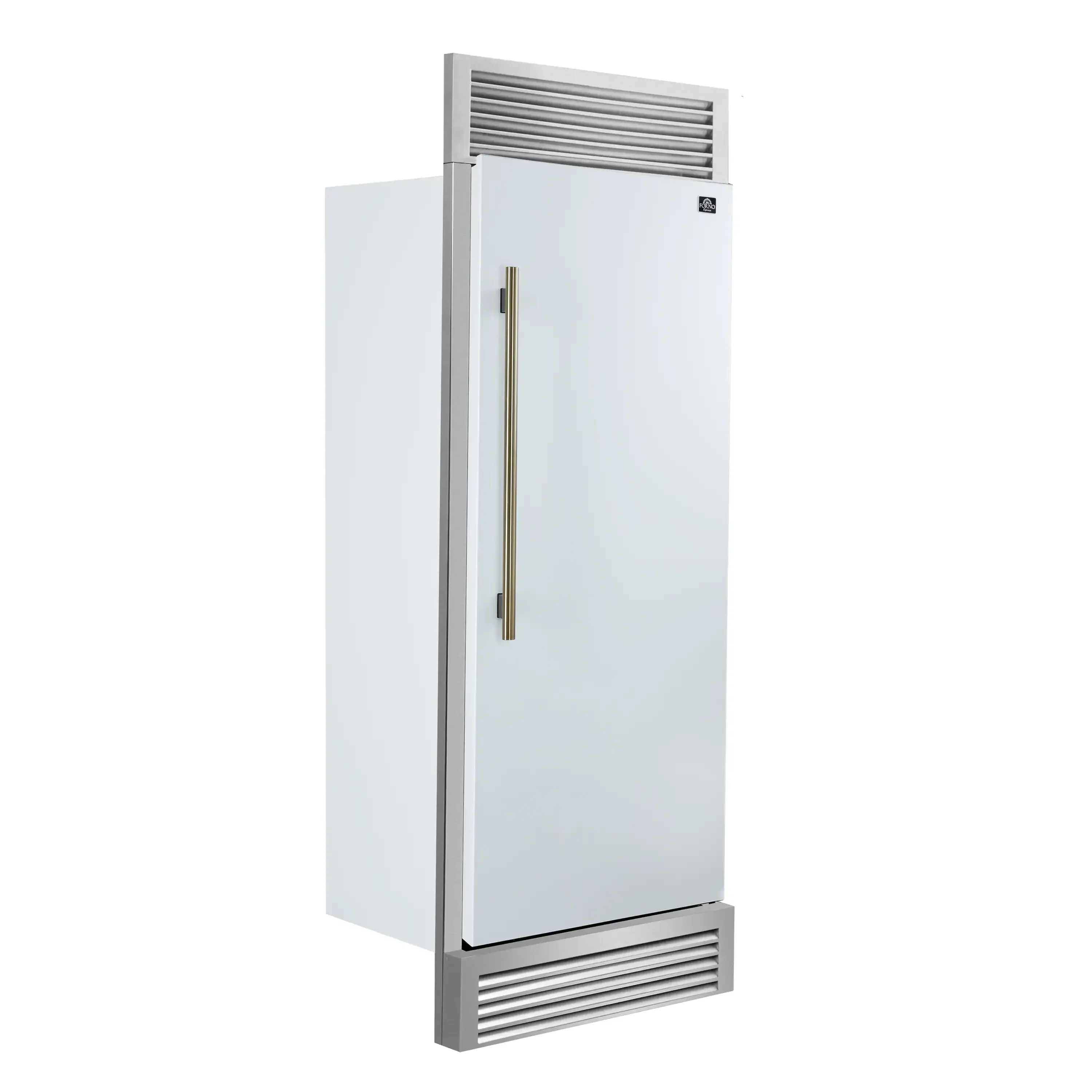 Forno Maderno 28-Inch Built-In 13.6 Cu.Ft. Convertible Refrigerator in White with Antique Brass Handle, Right Swing with Decorative Grille (FFFFD1722-32RSG-WHT) - Image 2