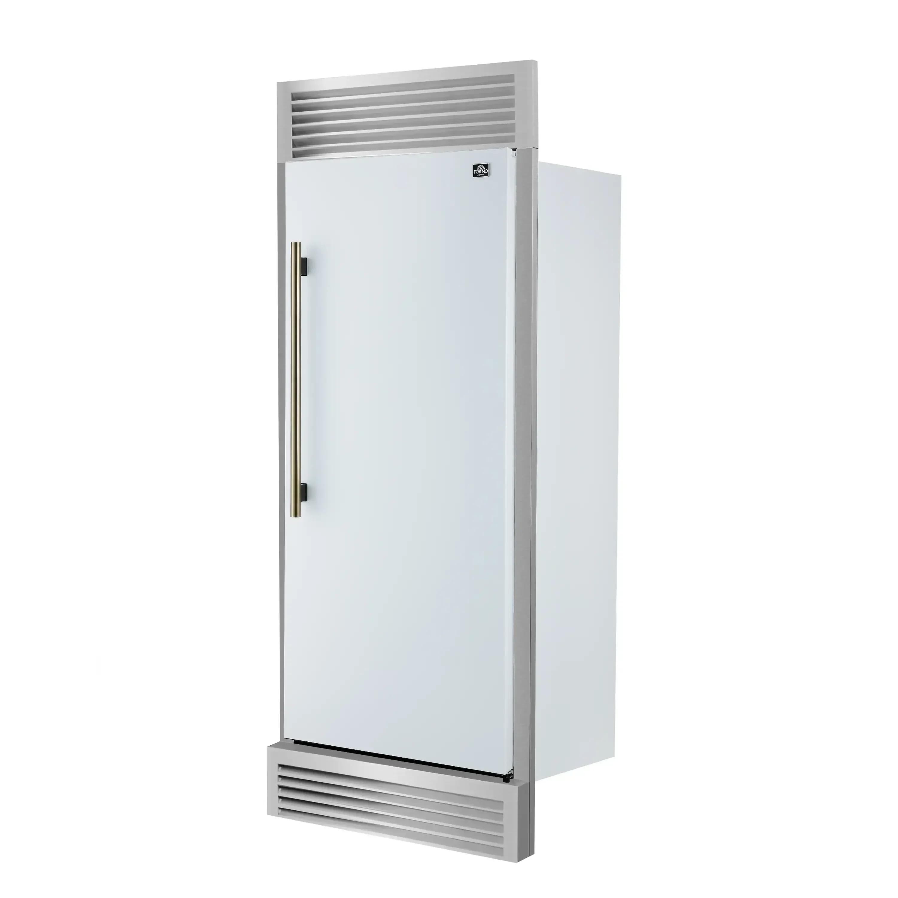 Forno Maderno 28-Inch Built-In 13.6 Cu.Ft. Convertible Refrigerator in White with Antique Brass Handle, Right Swing with Decorative Grille (FFFFD1722-32RSG-WHT) - Image 3