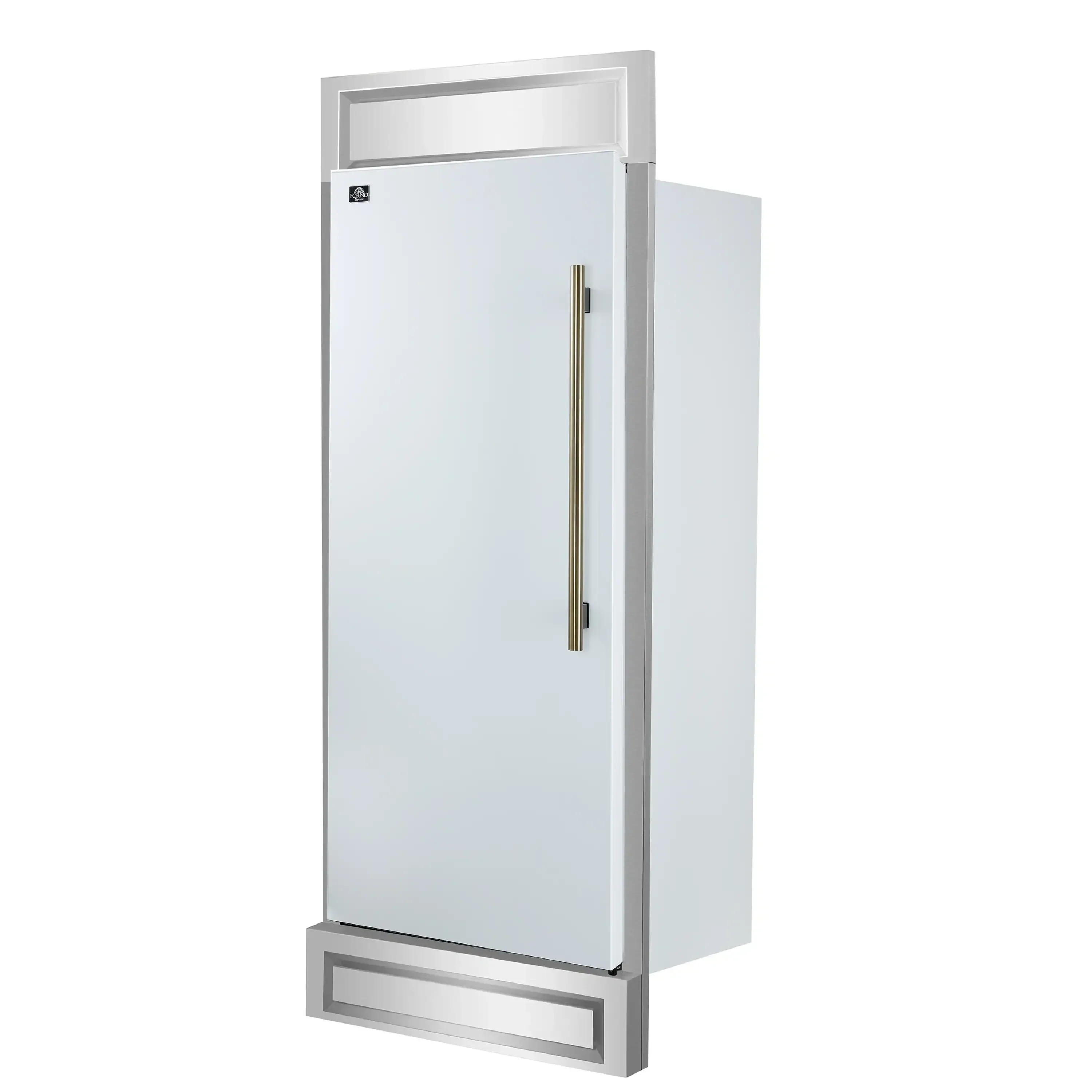 Forno Maderno 28-Inch Built-In 13.6 Cu.Ft. Convertible Refrigerator in White with Antique Brass Handle, Left Swing with Decorative Grille (FFFFD1722-32LMG-WHT) - Image 2