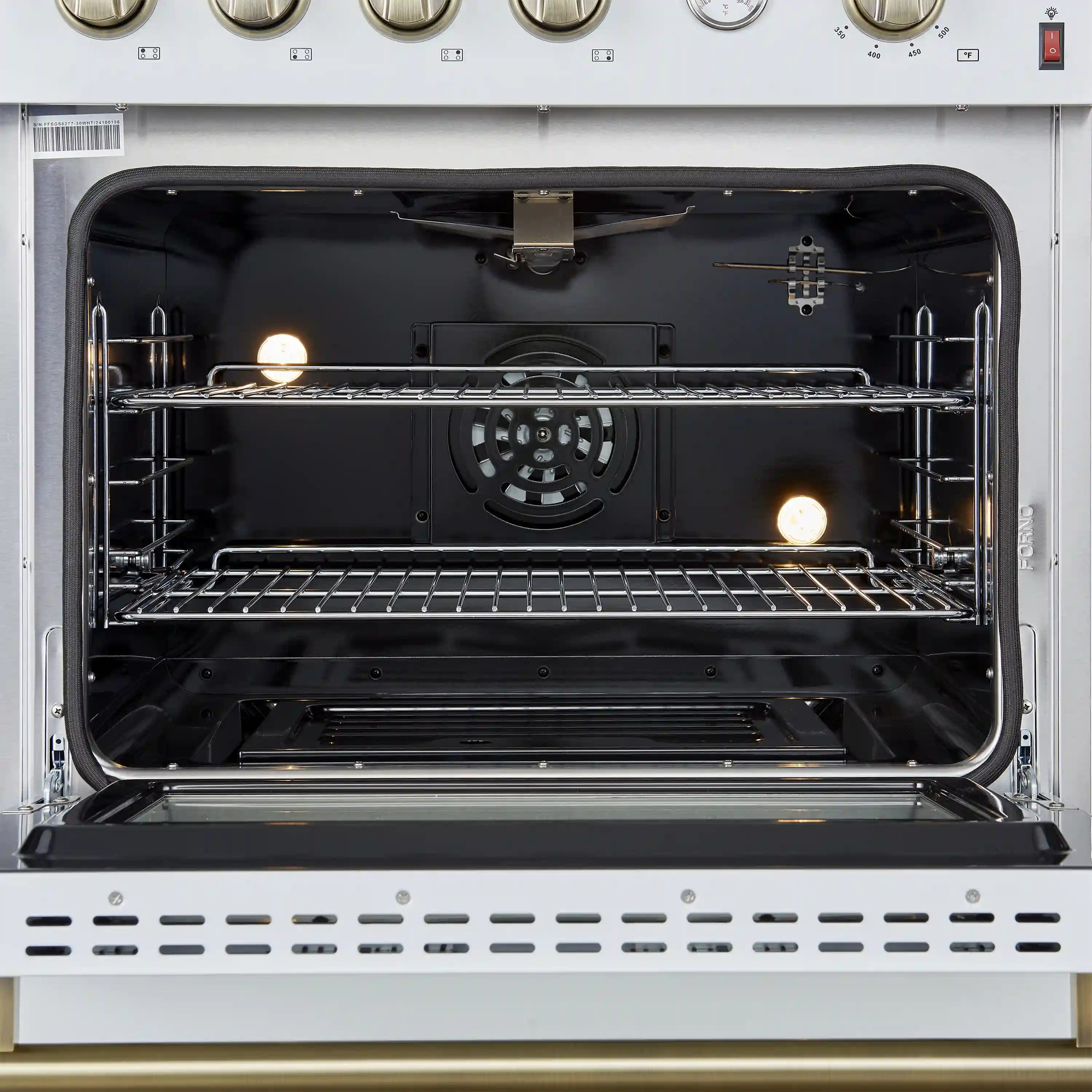 Forno Marco 30-Inch Gas Range with 4 Burners and 4.32 Cu.Ft. Convection Oven in White with Antique Brass Trim (FFSGS6277-30WHT) - Image 7