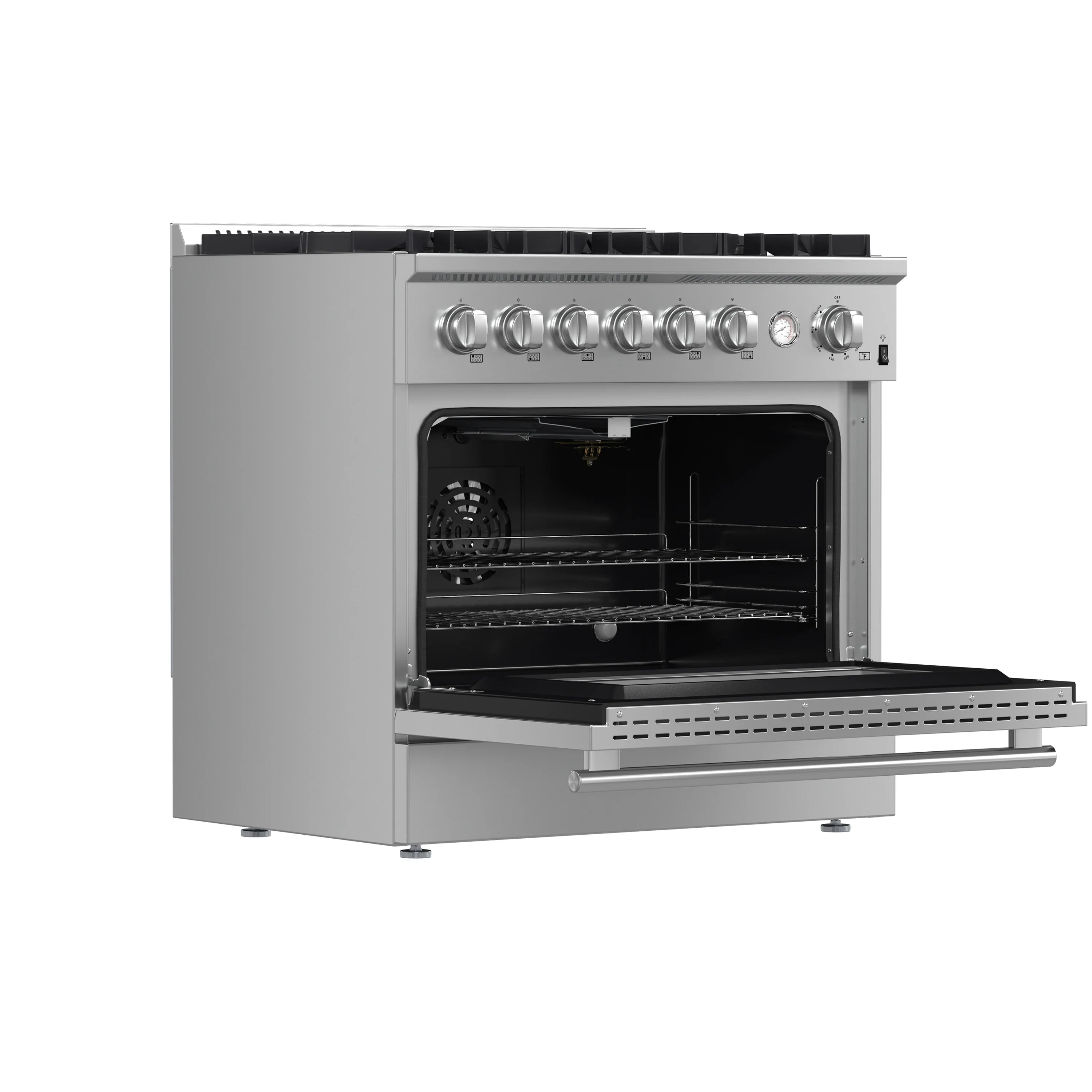 Forno Marco 36-Inch Gas Range 6 Gas Burners, 5.36 cu.ft. Convection Oven and Temperature Gauge in Stainless Steel (FFSGS6277-36) - Image 5