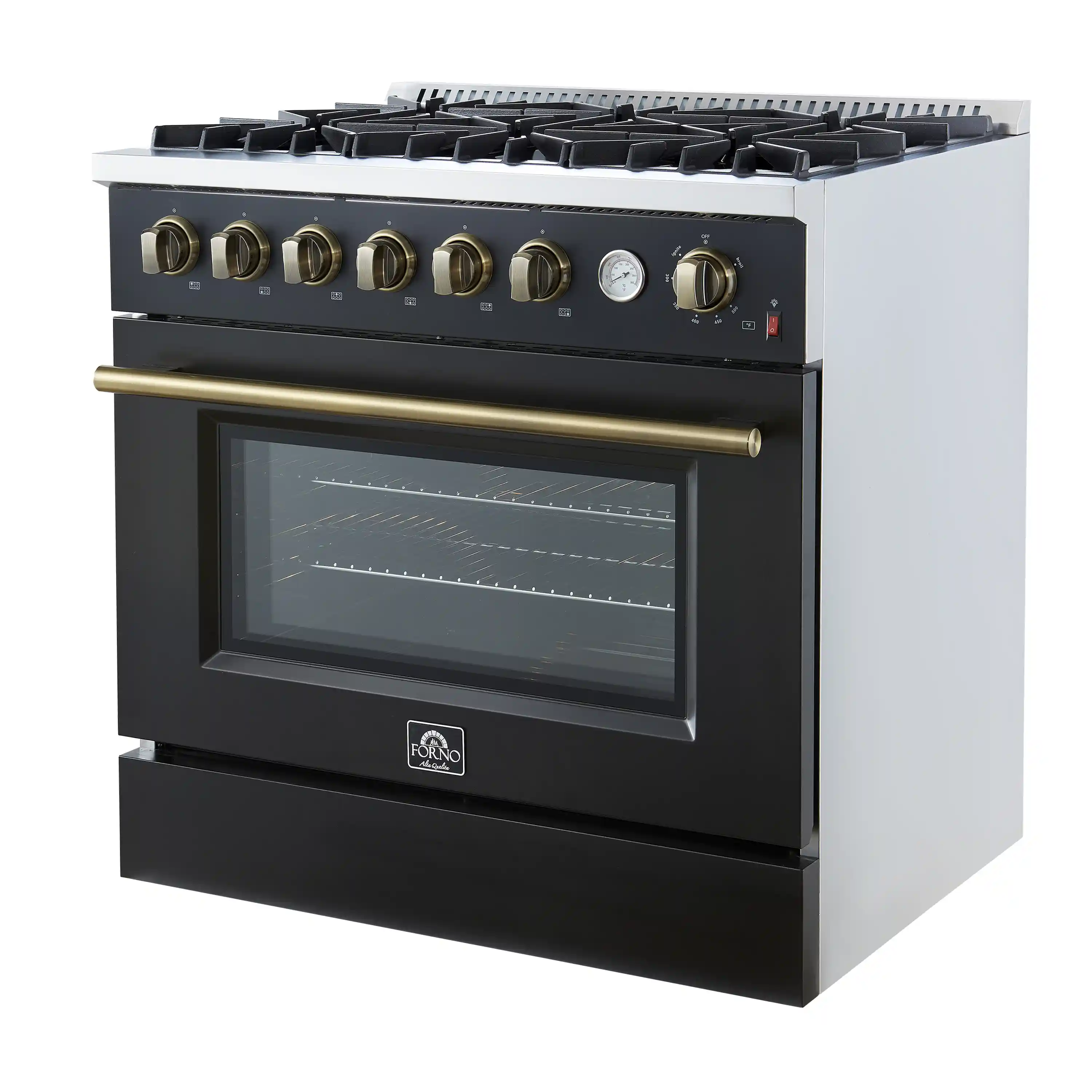 Forno Marco 36-Inch Gas Range with 6 Burners and 5.36 Cu.Ft. Convection Oven in Black with Antique Brass Trim (FFSGS6277-36BLK) - Image 12