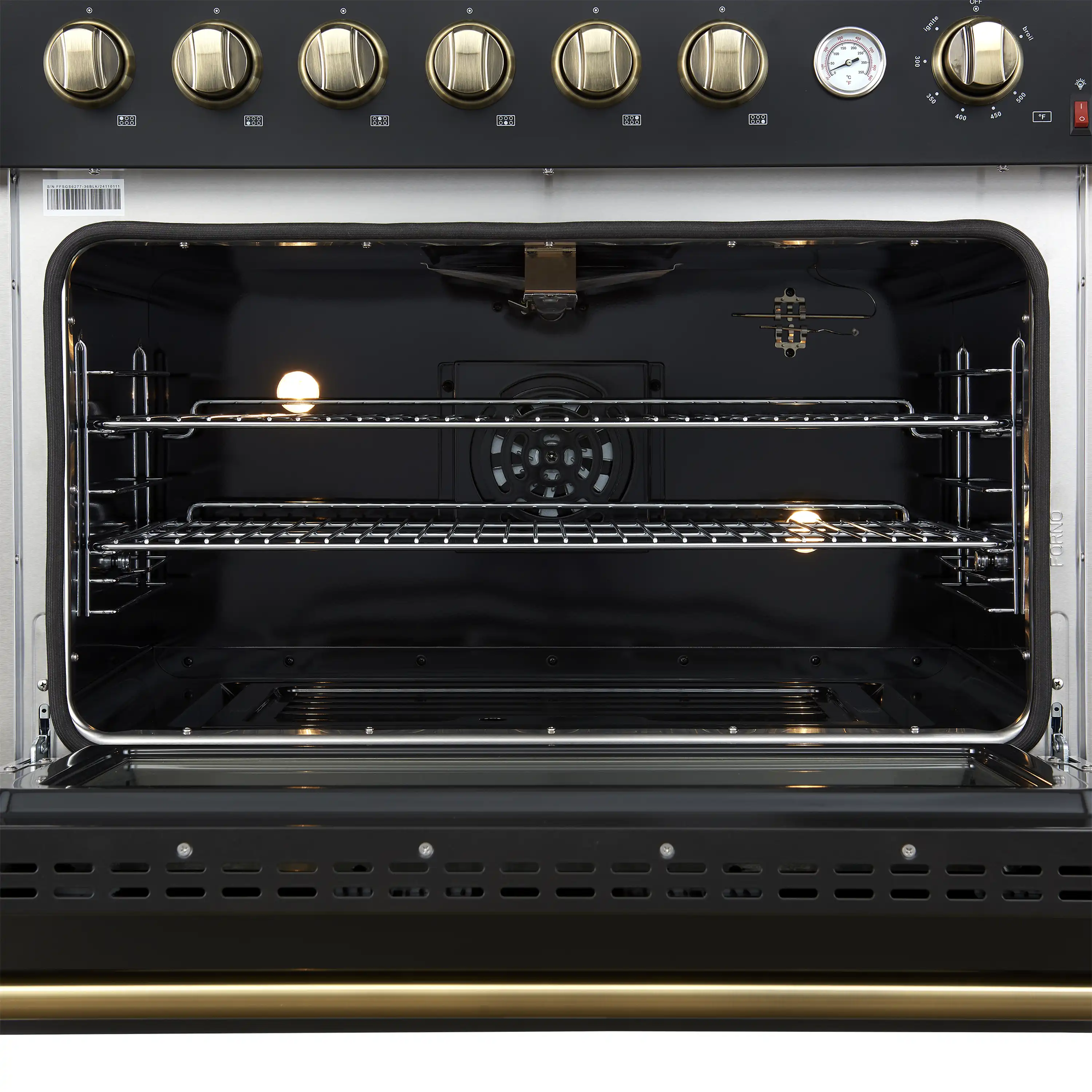 Forno Marco 36-Inch Gas Range with 6 Burners and 5.36 Cu.Ft. Convection Oven in Black with Antique Brass Trim (FFSGS6277-36BLK) - Image 8