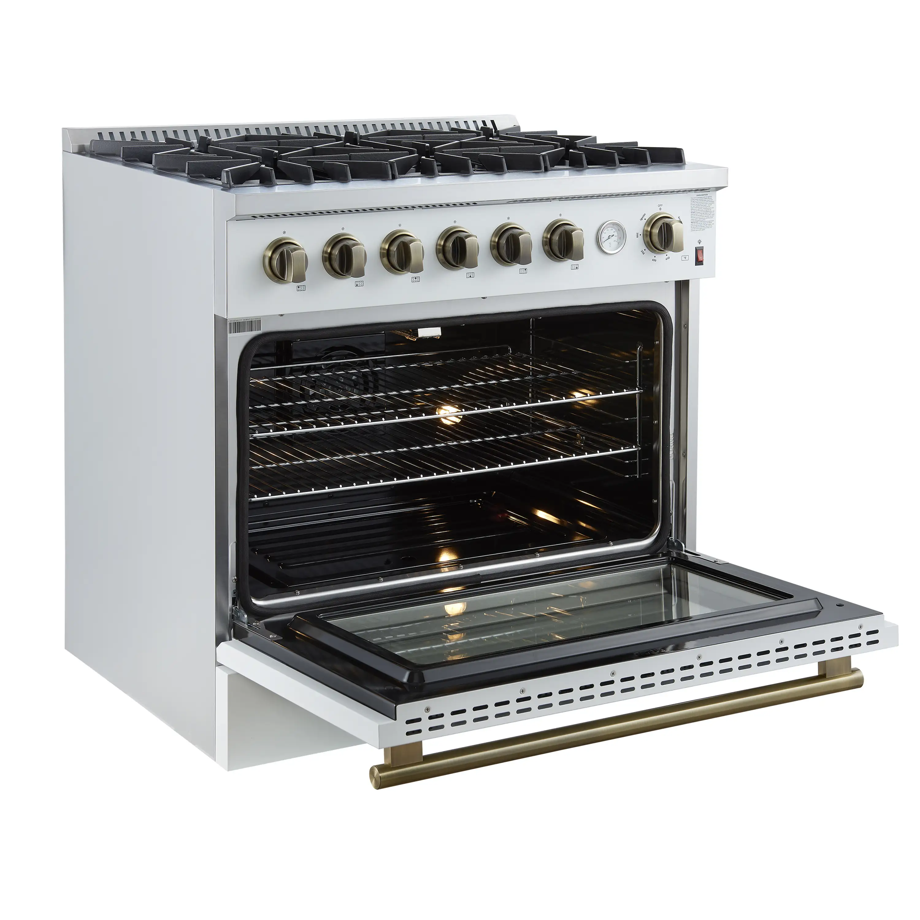 Forno Marco 36-Inch Gas Range with 6 Burners and 5.36 Cu.Ft. Convection Oven in White with Antique Brass Trim (FFSGS6277-36WHT) - Image 5