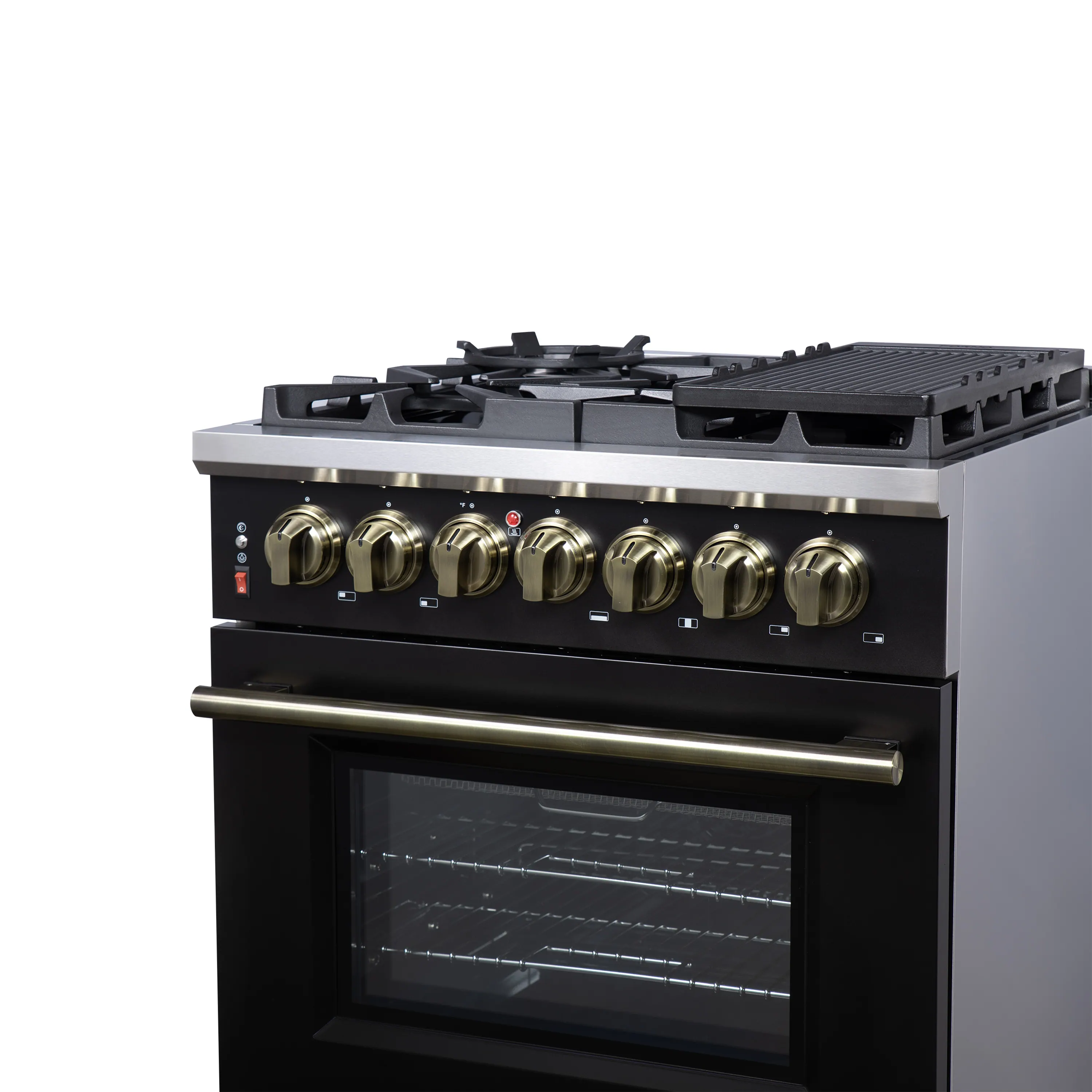 Forno Massimo 30-Inch Freestanding Dual Fuel Range with 4 Burners & 4.32 Cu. Ft. Convection Oven in Black with Antique Brass Handle (FFSGS6125-30BLK) - Image 10