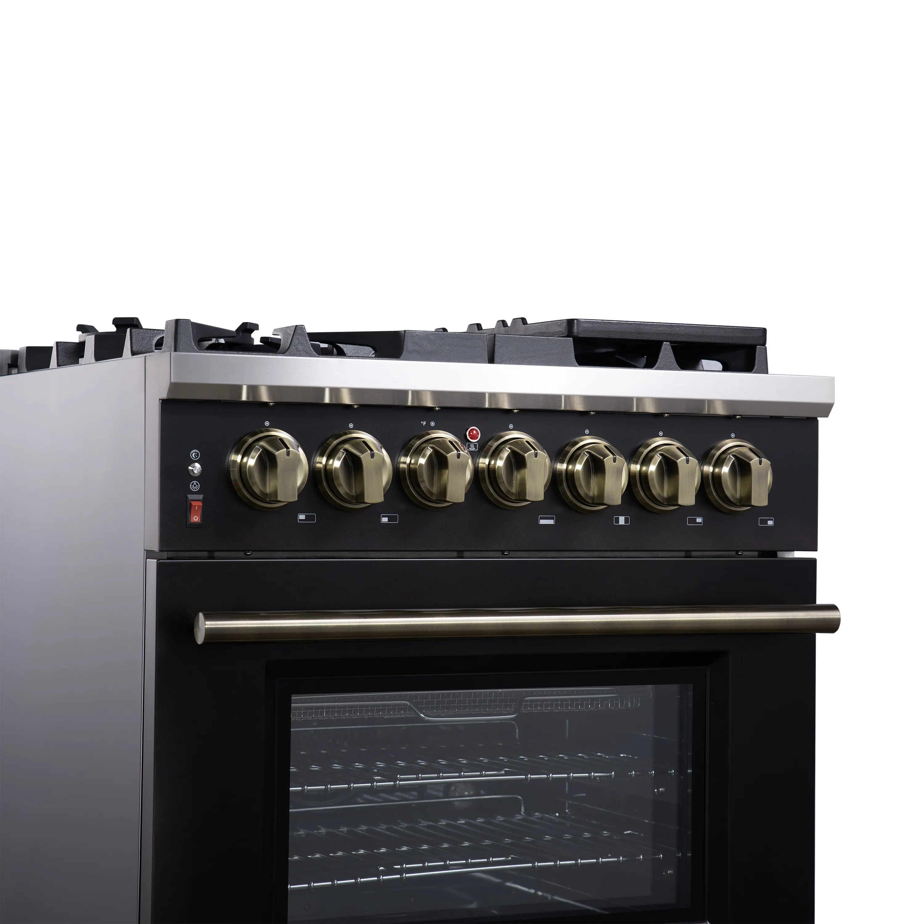 Forno Massimo 30-Inch Freestanding Dual Fuel Range with 4 Burners & 4.32 Cu. Ft. Convection Oven in Black with Antique Brass Handle (FFSGS6125-30BLK) - Image 11