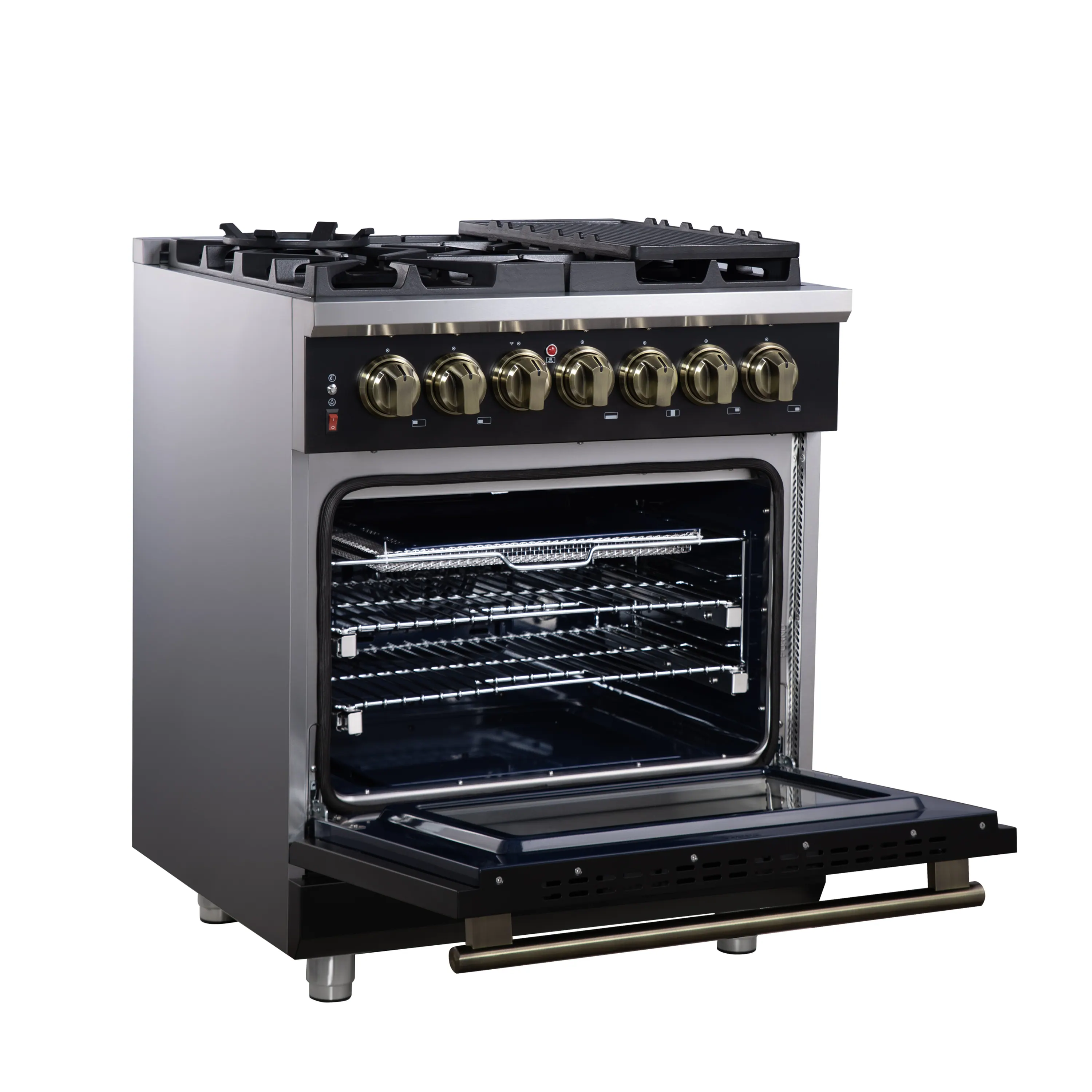Forno Massimo 30-Inch Freestanding Dual Fuel Range with 4 Burners & 4.32 Cu. Ft. Convection Oven in Black with Antique Brass Handle (FFSGS6125-30BLK) - Image 6