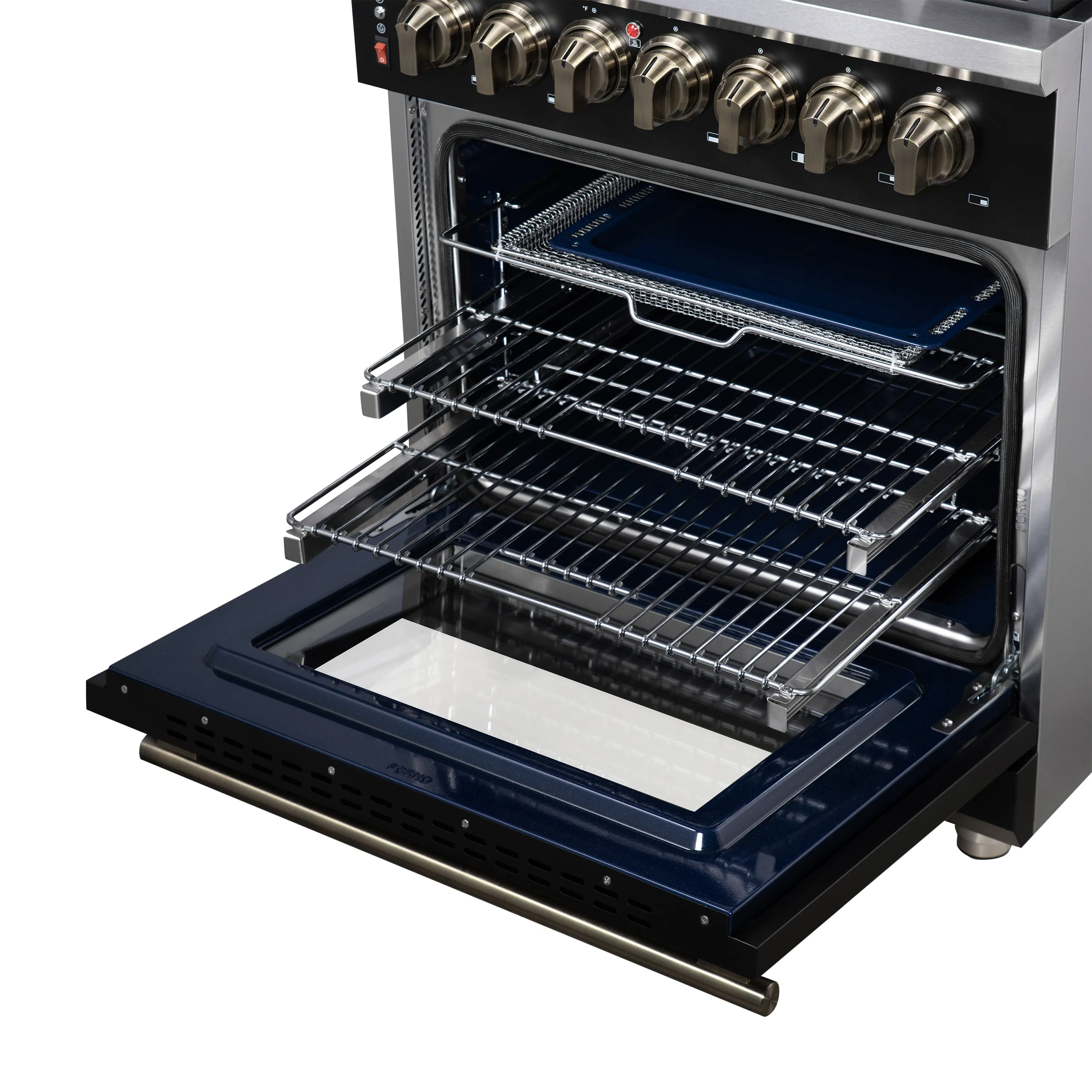 Forno Massimo 30-Inch Freestanding Dual Fuel Range with 4 Burners & 4.32 Cu. Ft. Convection Oven in Black with Antique Brass Handle (FFSGS6125-30BLK) - Image 7