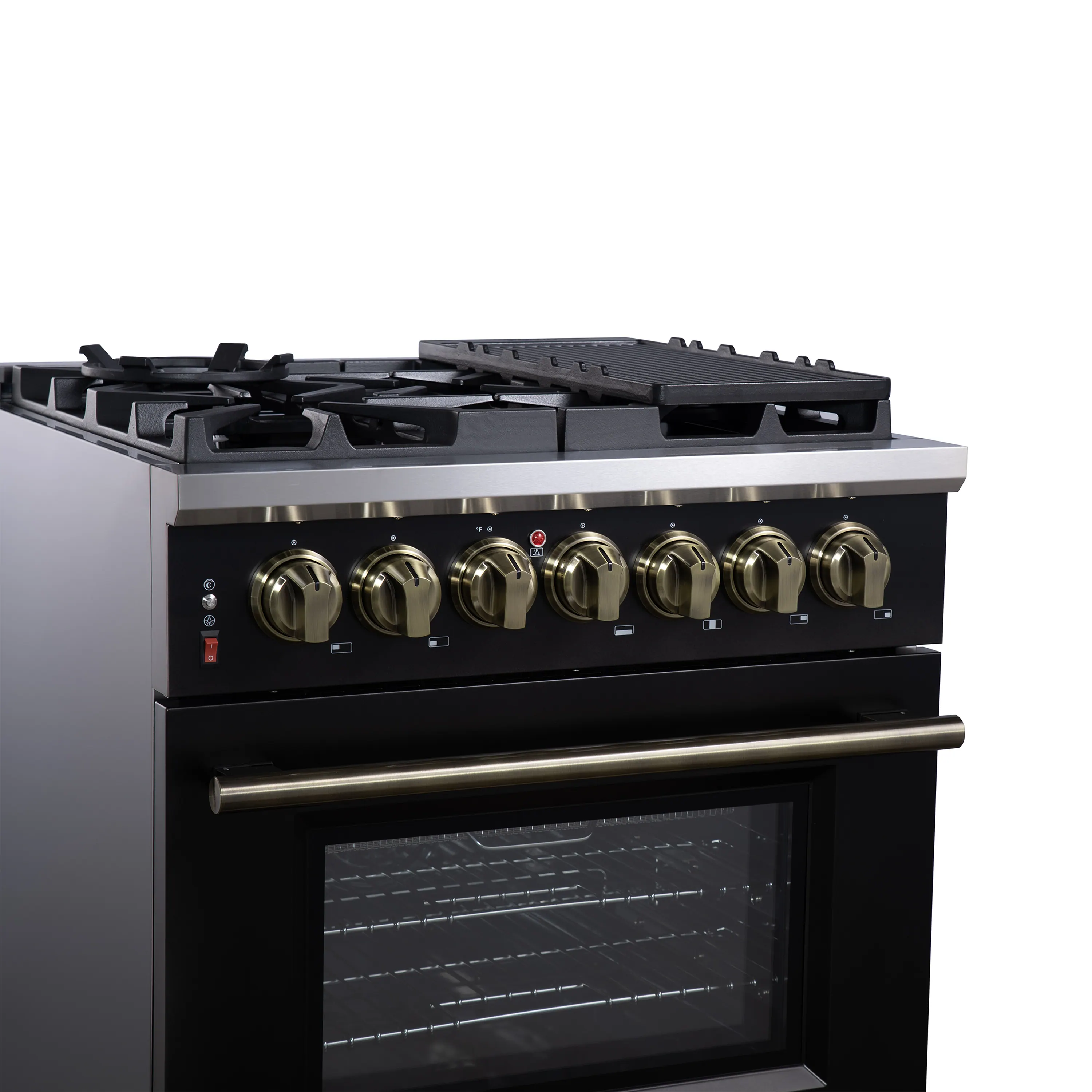 Forno Massimo 30-Inch Freestanding Dual Fuel Range with 4 Burners & 4.32 Cu. Ft. Convection Oven in Black with Antique Brass Handle (FFSGS6125-30BLK) - Image 8