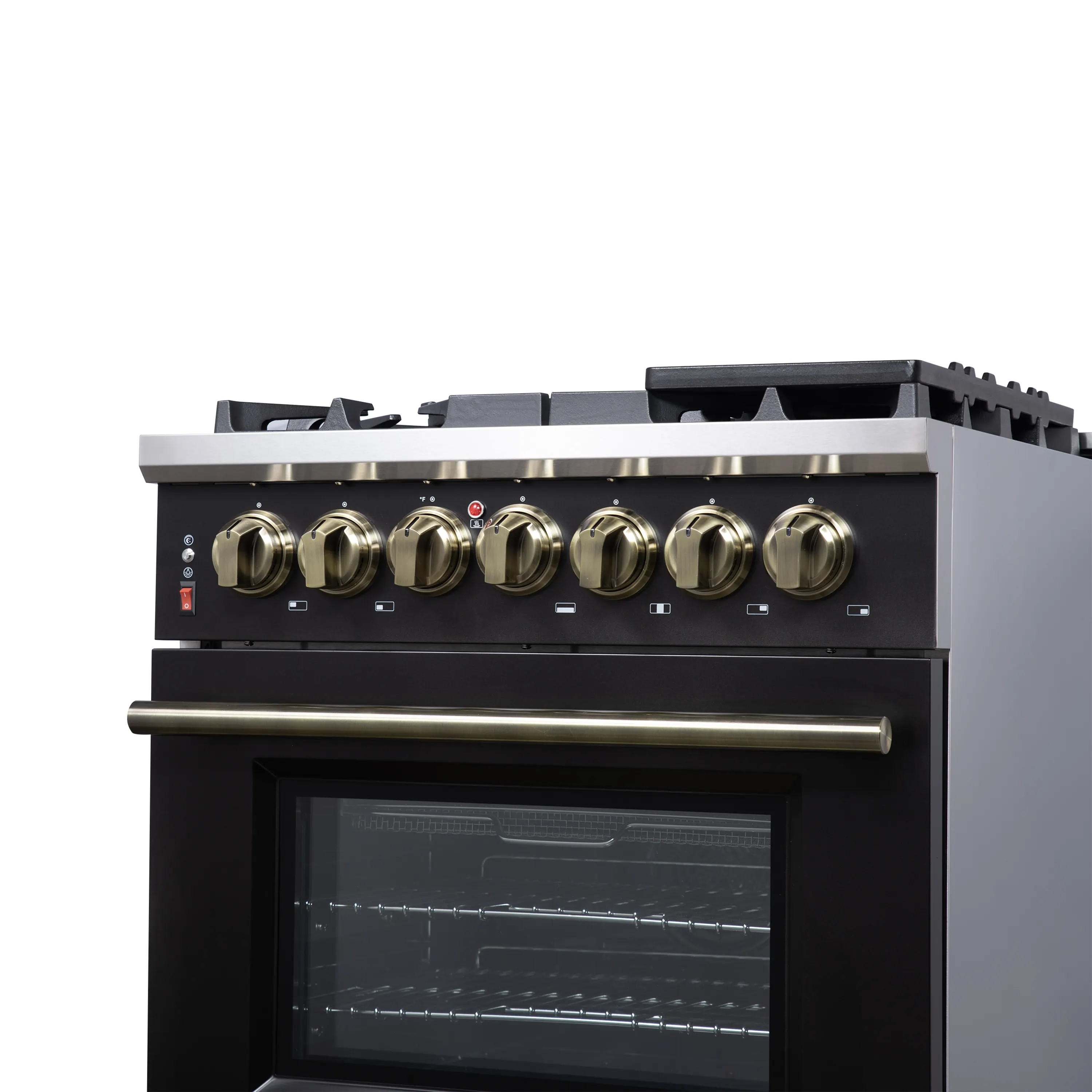 Forno Massimo 30-Inch Freestanding Dual Fuel Range with 4 Burners & 4.32 Cu. Ft. Convection Oven in Black with Antique Brass Handle (FFSGS6125-30BLK) - Image 9