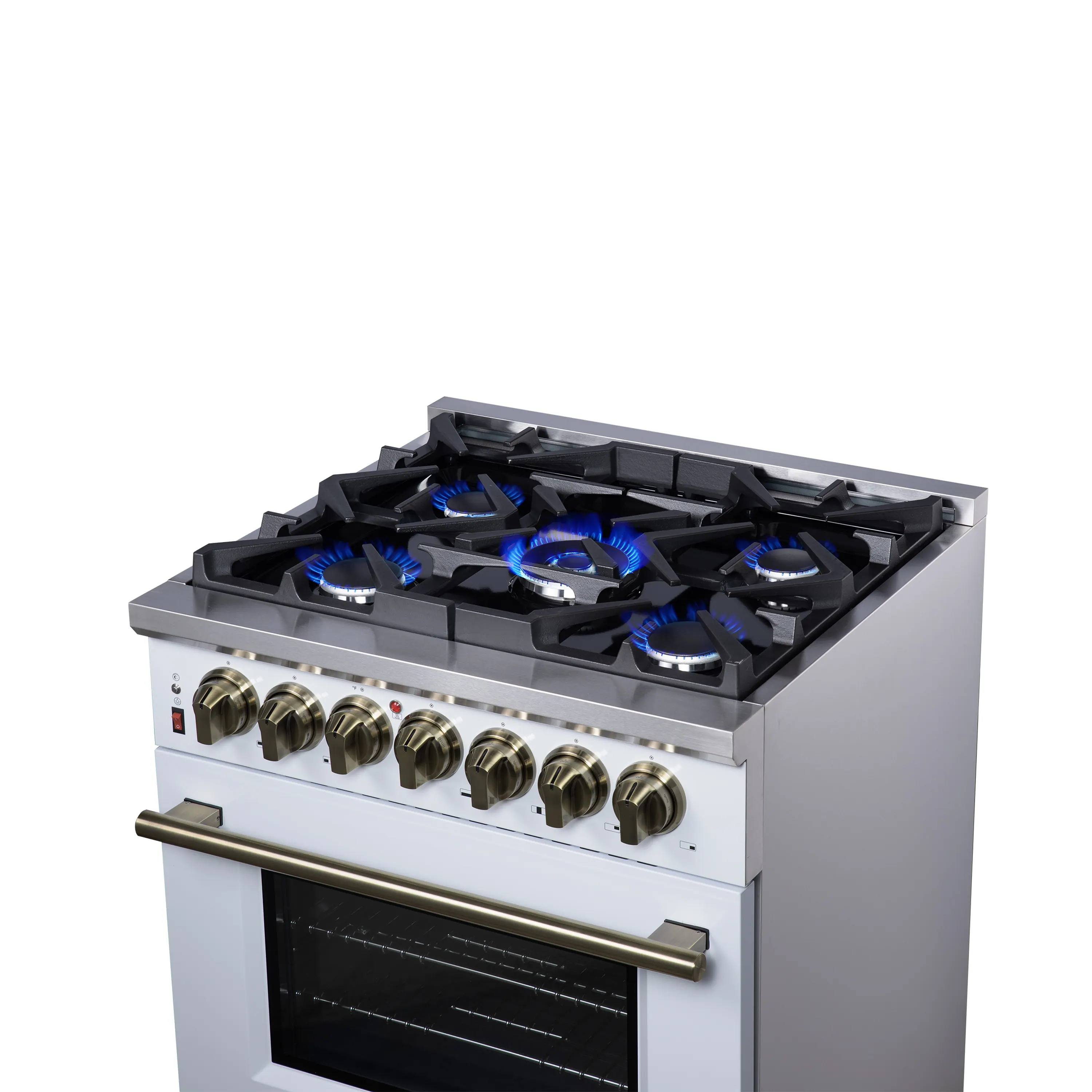 Forno Massimo 30-Inch Freestanding Dual Fuel Range with 5 Burners & 4.32 Cu. Ft. Convection Oven in White with Antique Brass Handle (FFSGS6125-30WHT) - Image 10