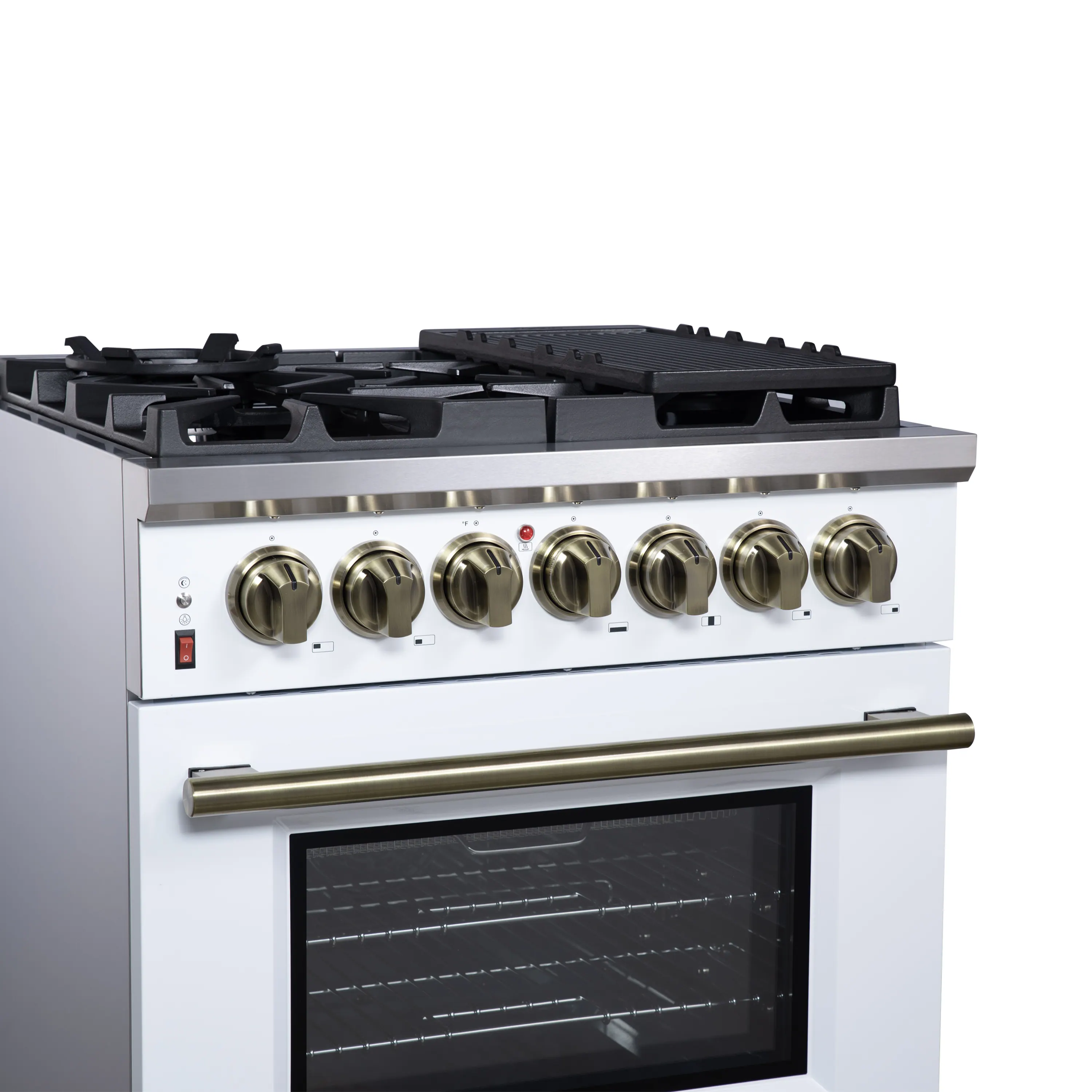Forno Massimo 30-Inch Freestanding Dual Fuel Range with 5 Burners & 4.32 Cu. Ft. Convection Oven in White with Antique Brass Handle (FFSGS6125-30WHT) - Image 11